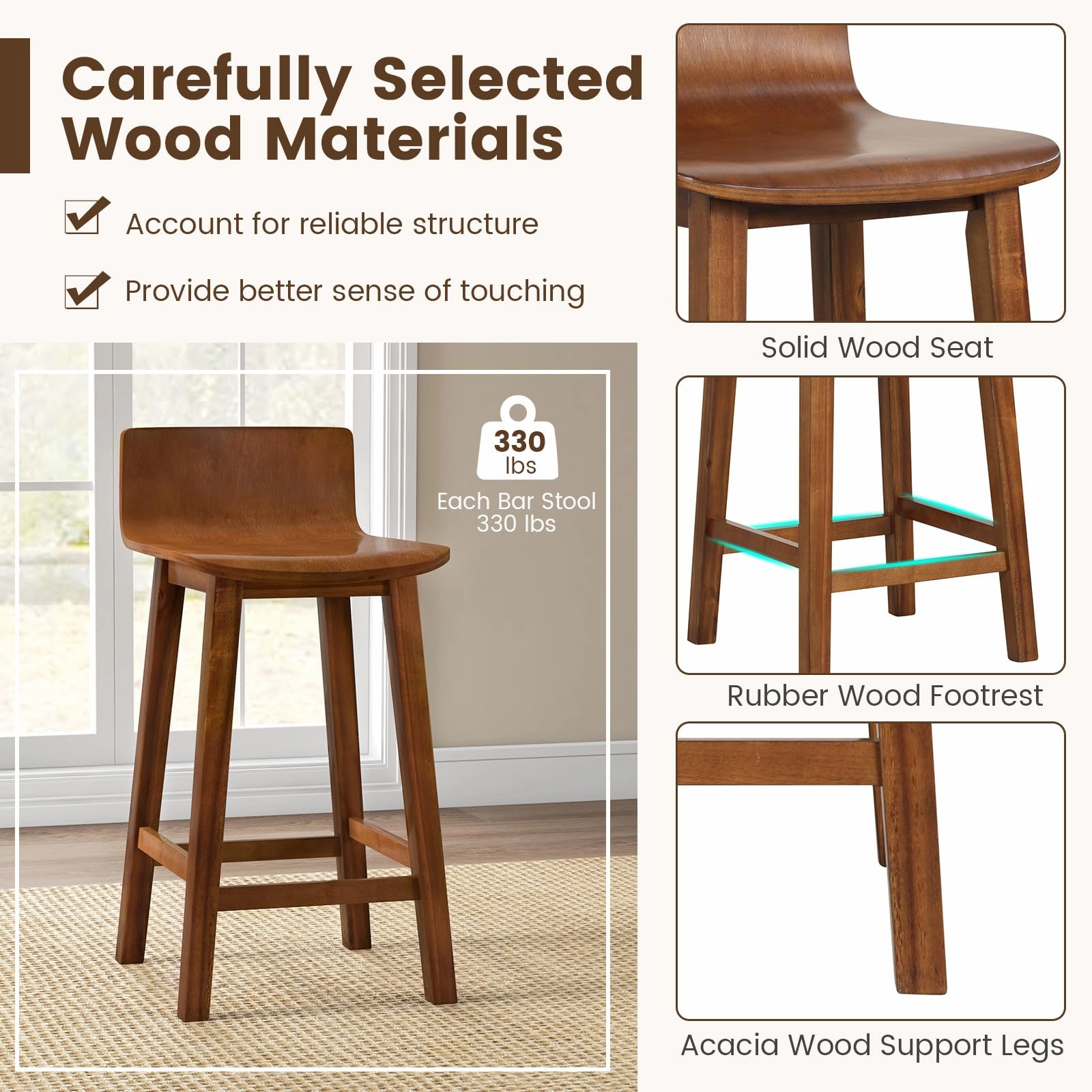 Giantex 2 or 4 Bar Stools Set with Low Back & Footrest