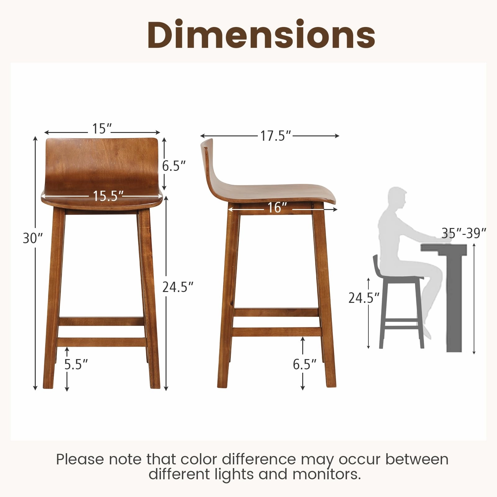 Giantex 2 or 4 Bar Stools Set with Low Back & Footrest