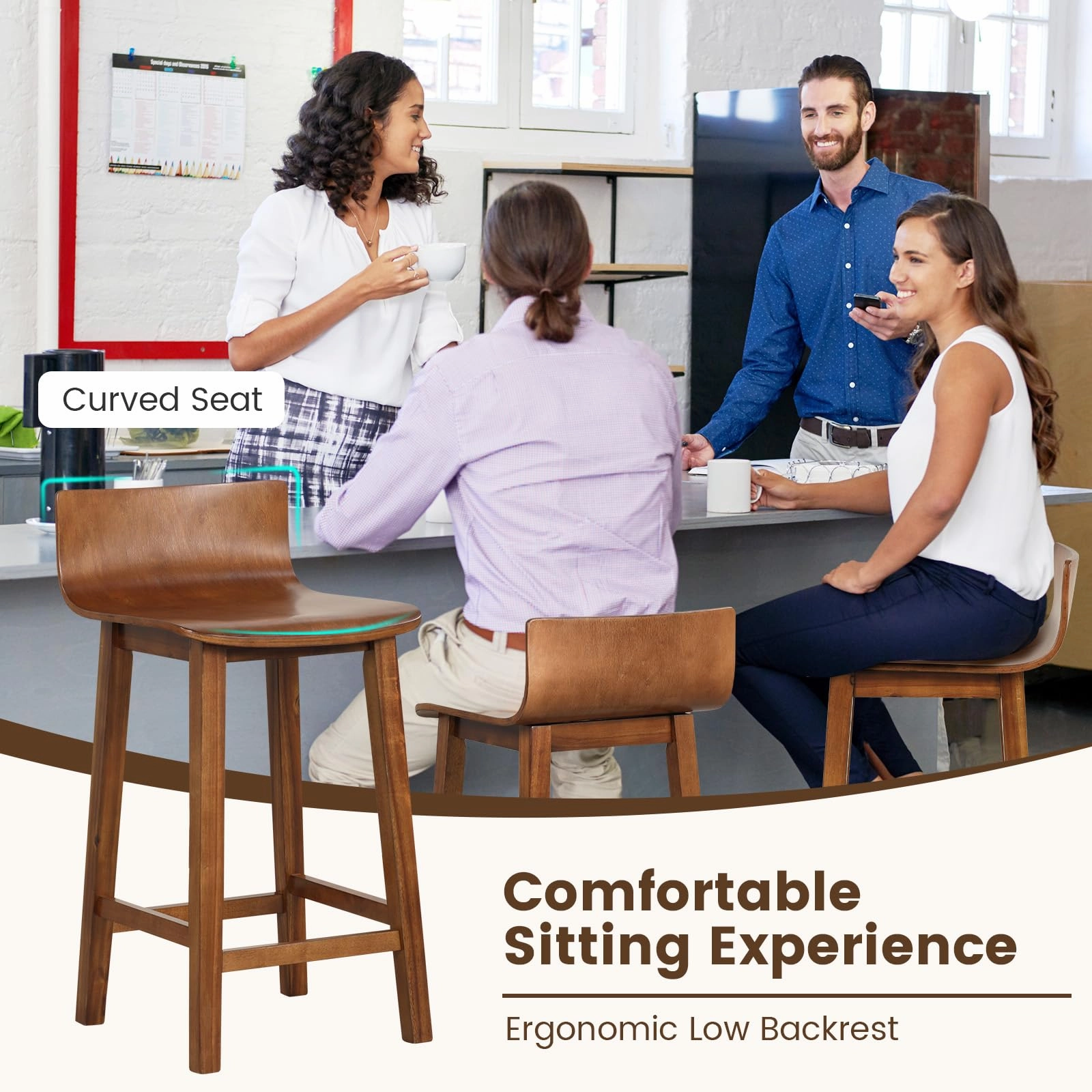 Giantex 2 or 4 Bar Stools Set with Low Back & Footrest