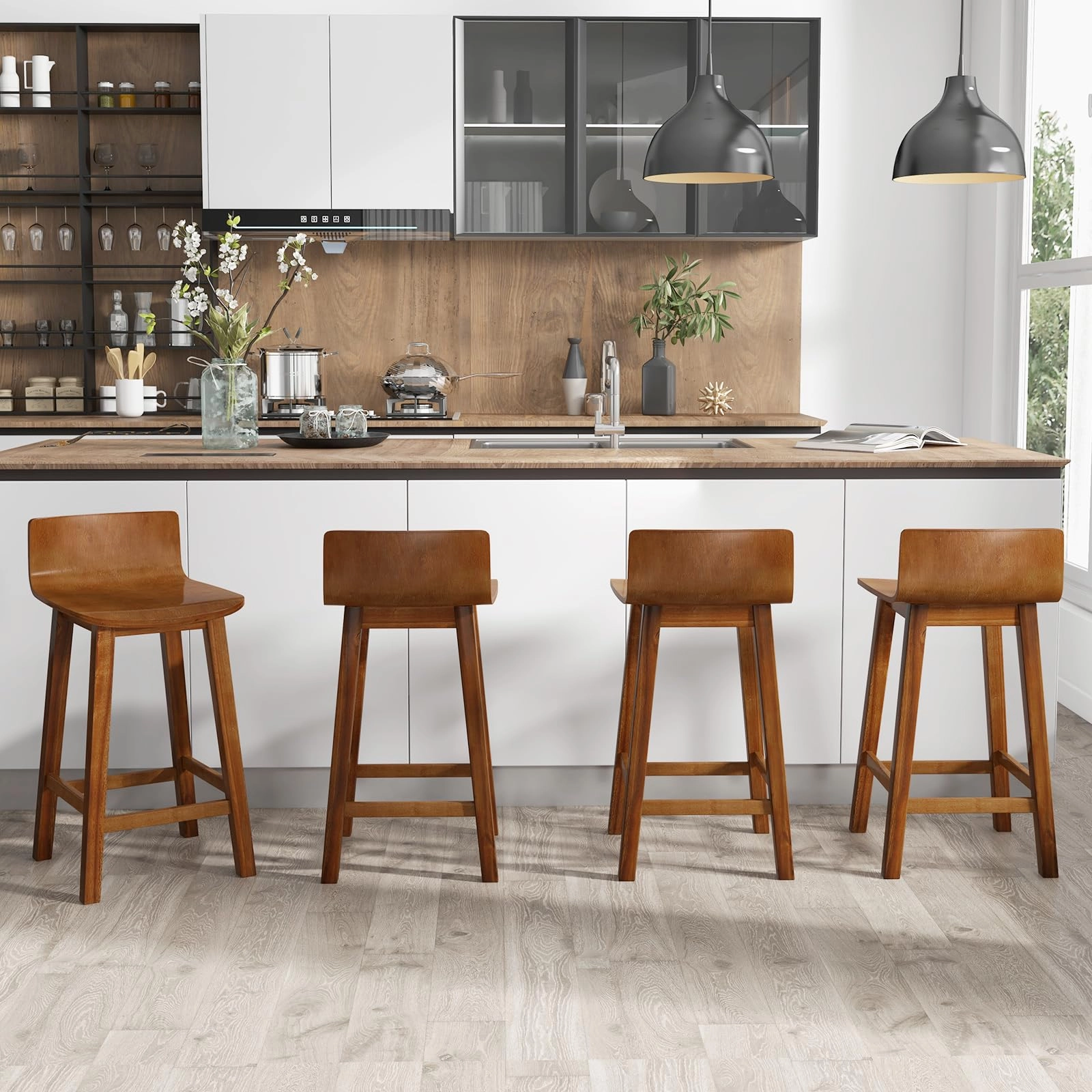 Giantex 2 or 4 Bar Stools Set with Low Back & Footrest