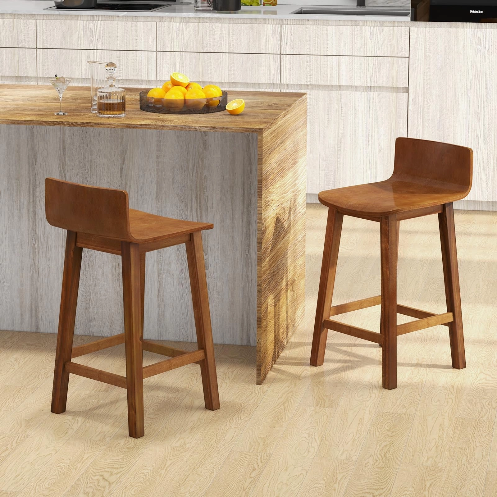 Giantex 2 or 4 Bar Stools Set with Low Back & Footrest