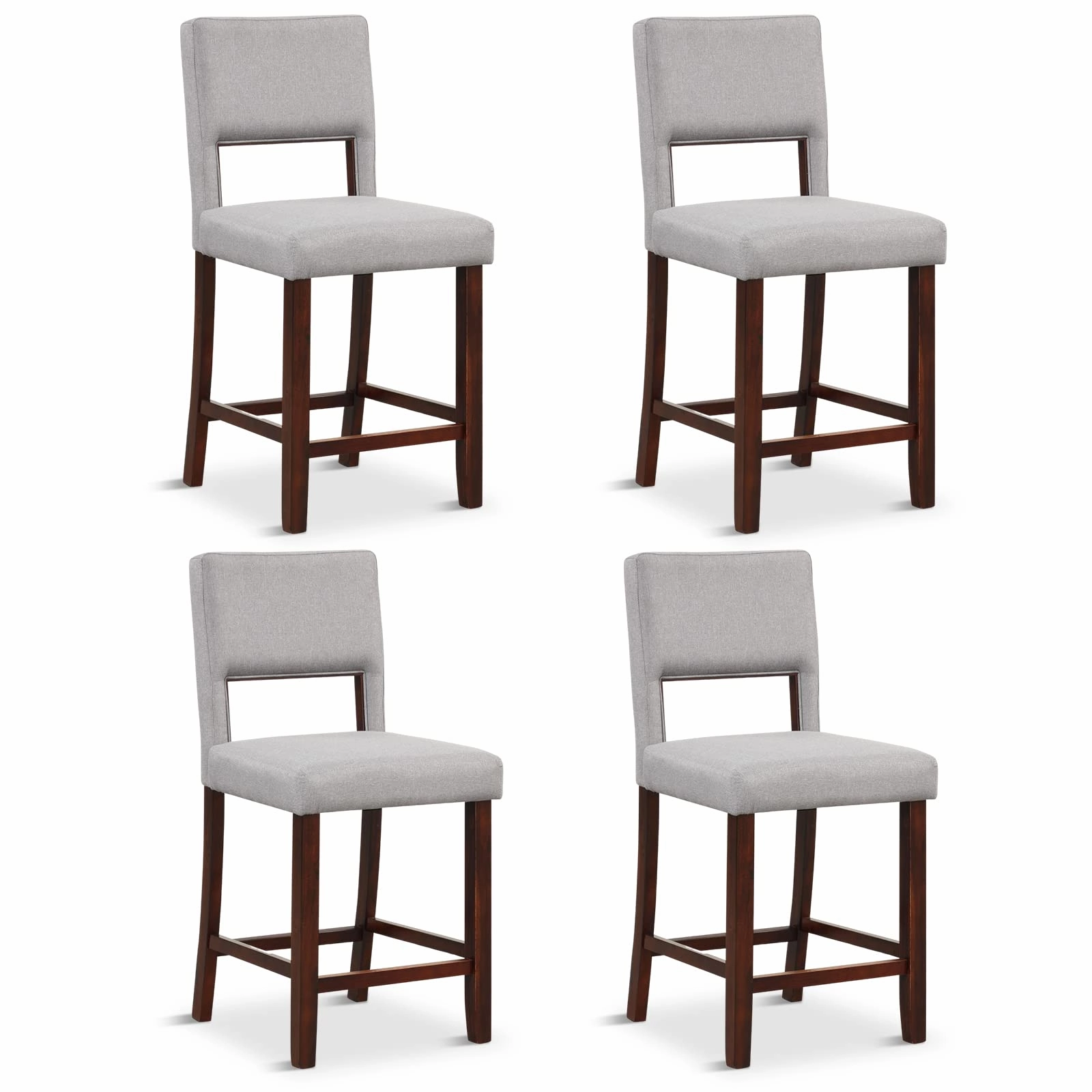 Giantex 2 or 4-Piece Bar Chair Set - Linen Counter Height Bar Stool Set with Hollowed Back & Rubber Wood Legs