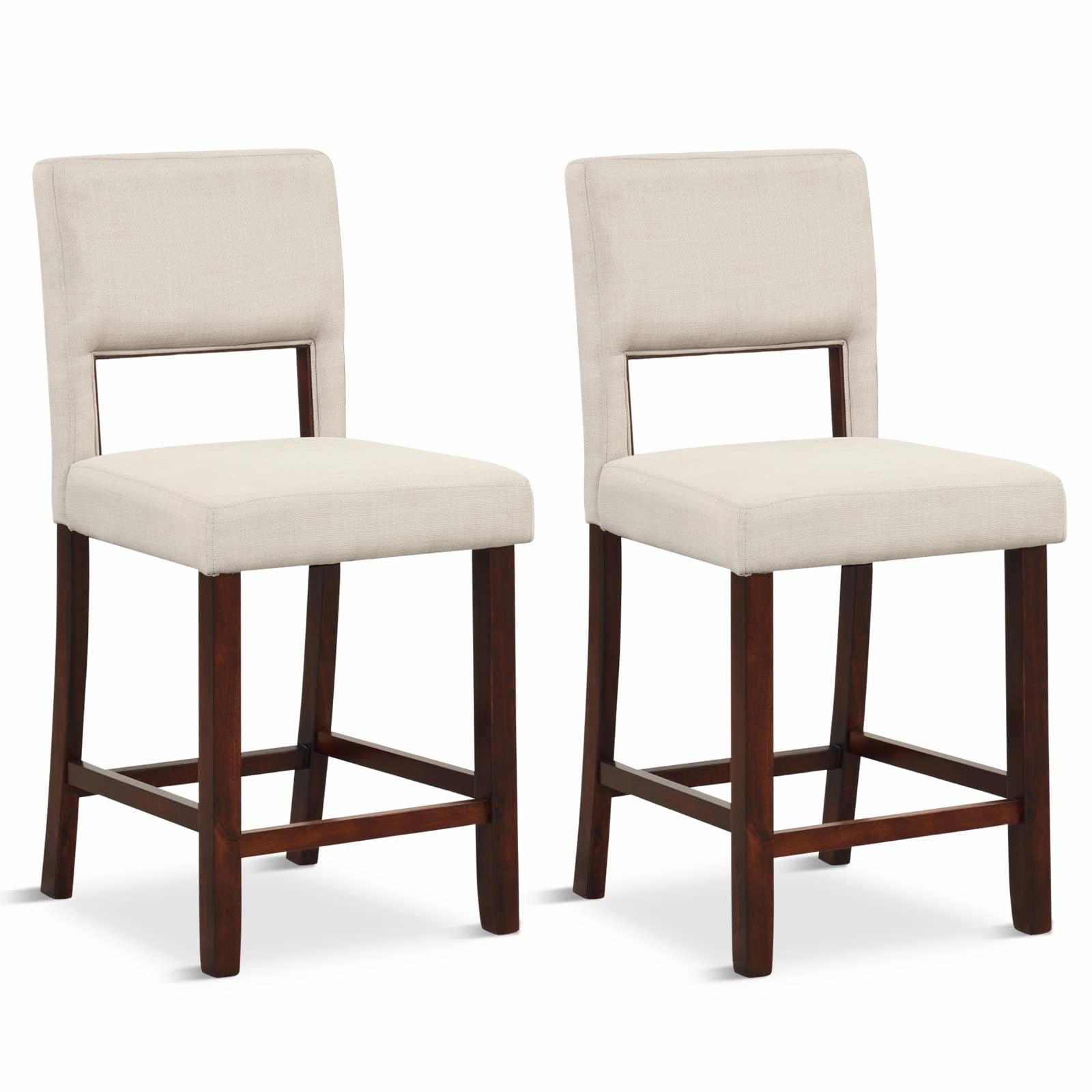 Giantex 2 or 4-Piece Bar Chair Set - Linen Counter Height Bar Stool Set with Hollowed Back & Rubber Wood Legs
