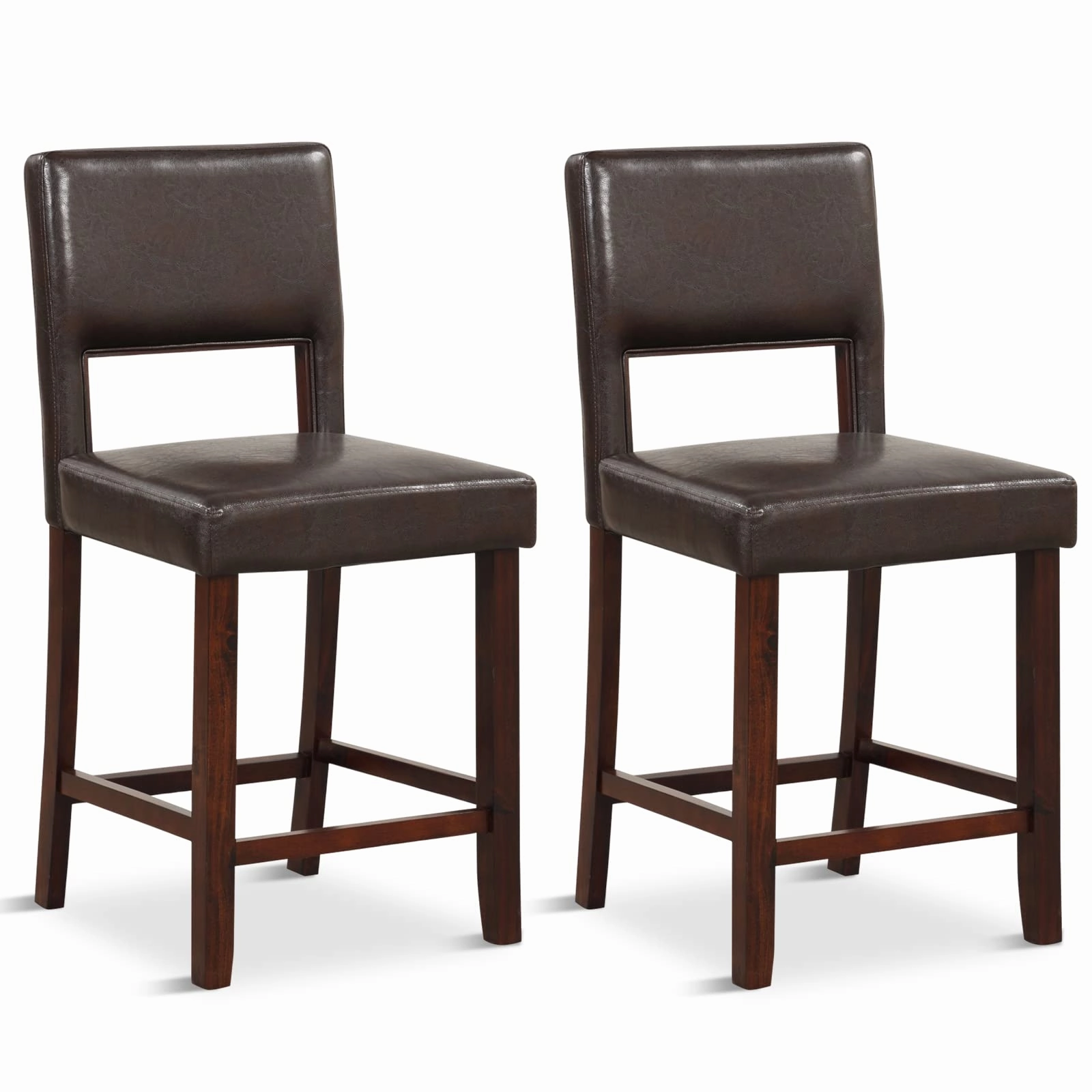 Giantex 2 or 4-Piece Bar Chair Set - Linen Counter Height Bar Stool Set with Hollowed Back & Rubber Wood Legs