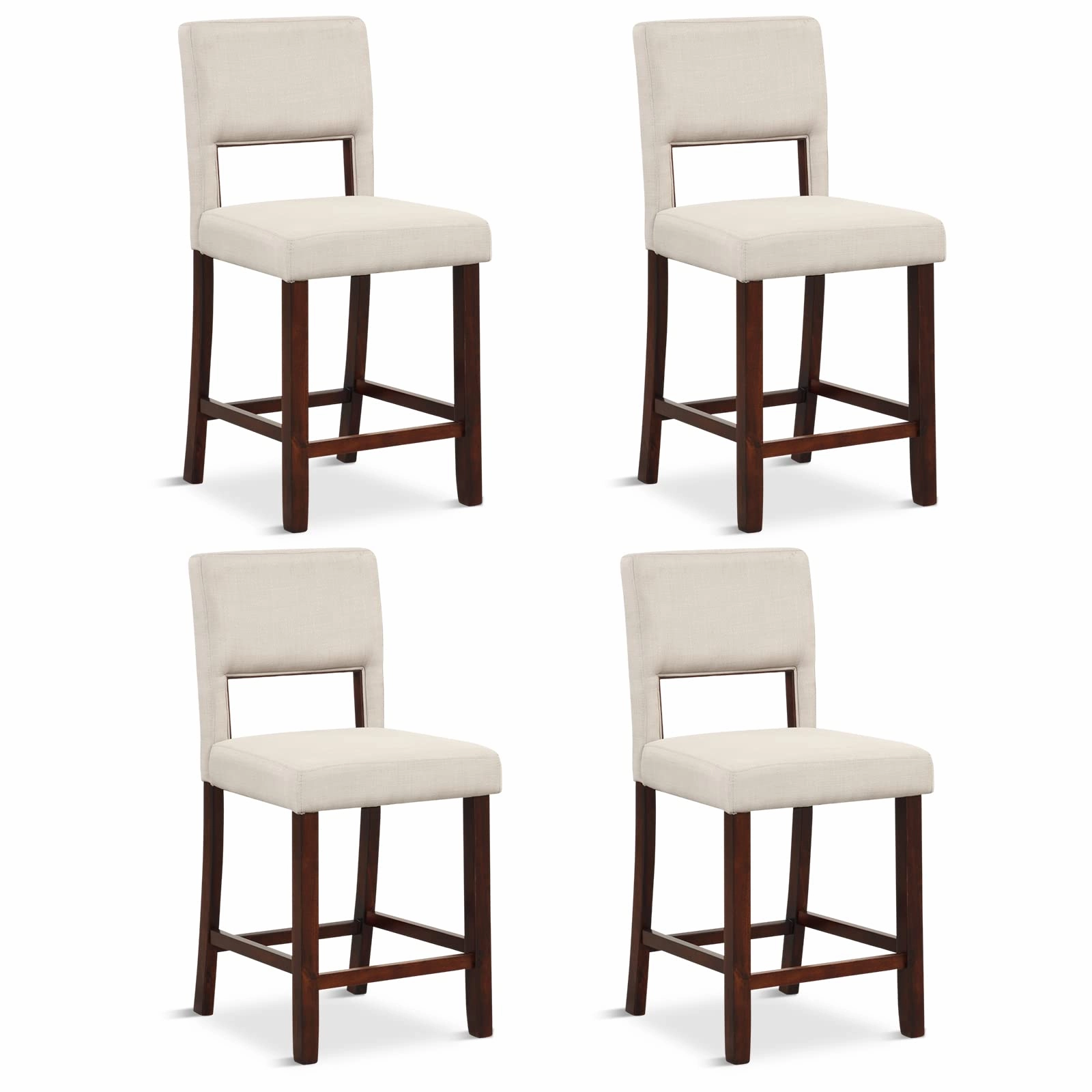 Giantex 2 or 4-Piece Bar Chair Set - Linen Counter Height Bar Stool Set with Hollowed Back & Rubber Wood Legs