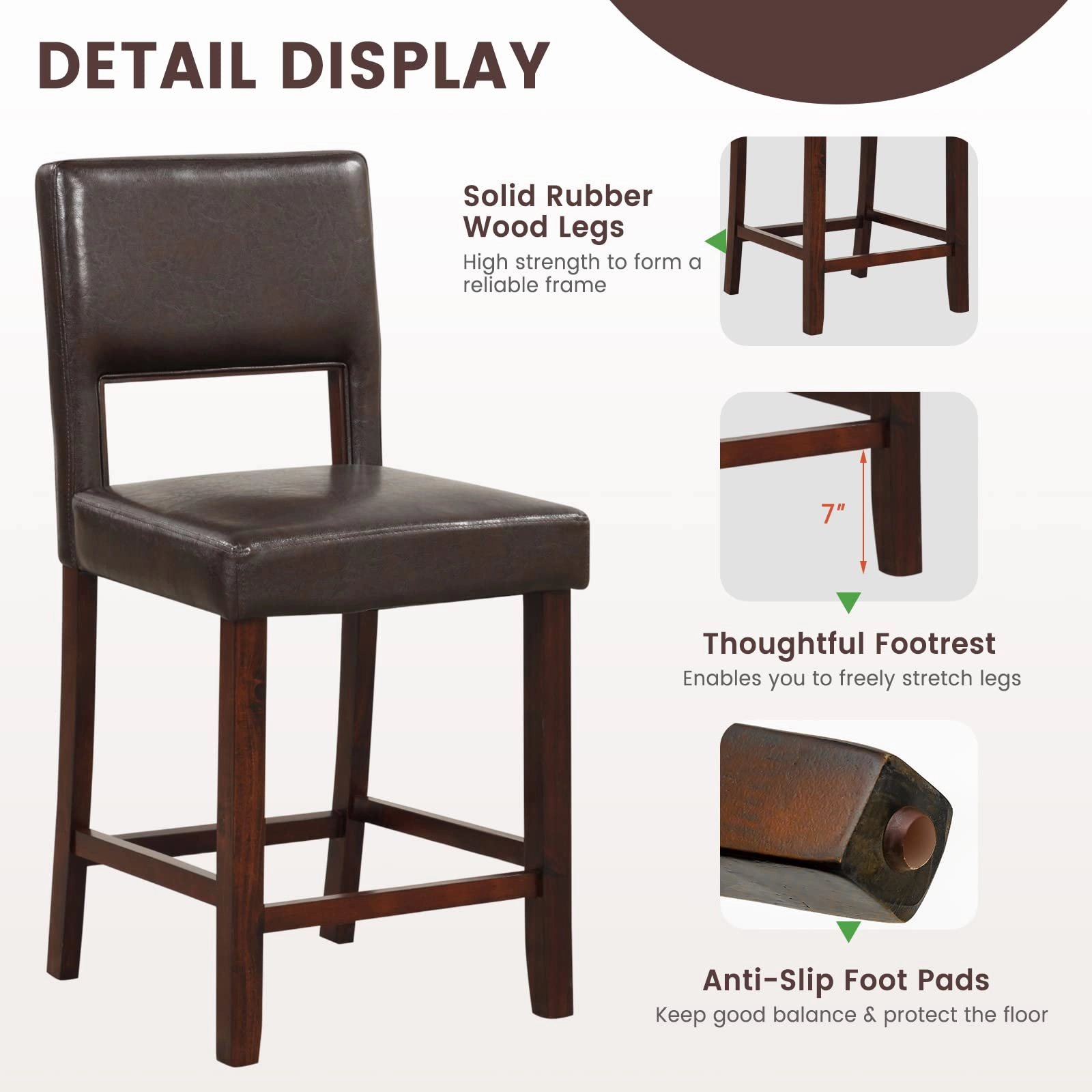 Giantex 2 or 4-Piece Bar Chair Set - Linen Counter Height Bar Stool Set with Hollowed Back & Rubber Wood Legs