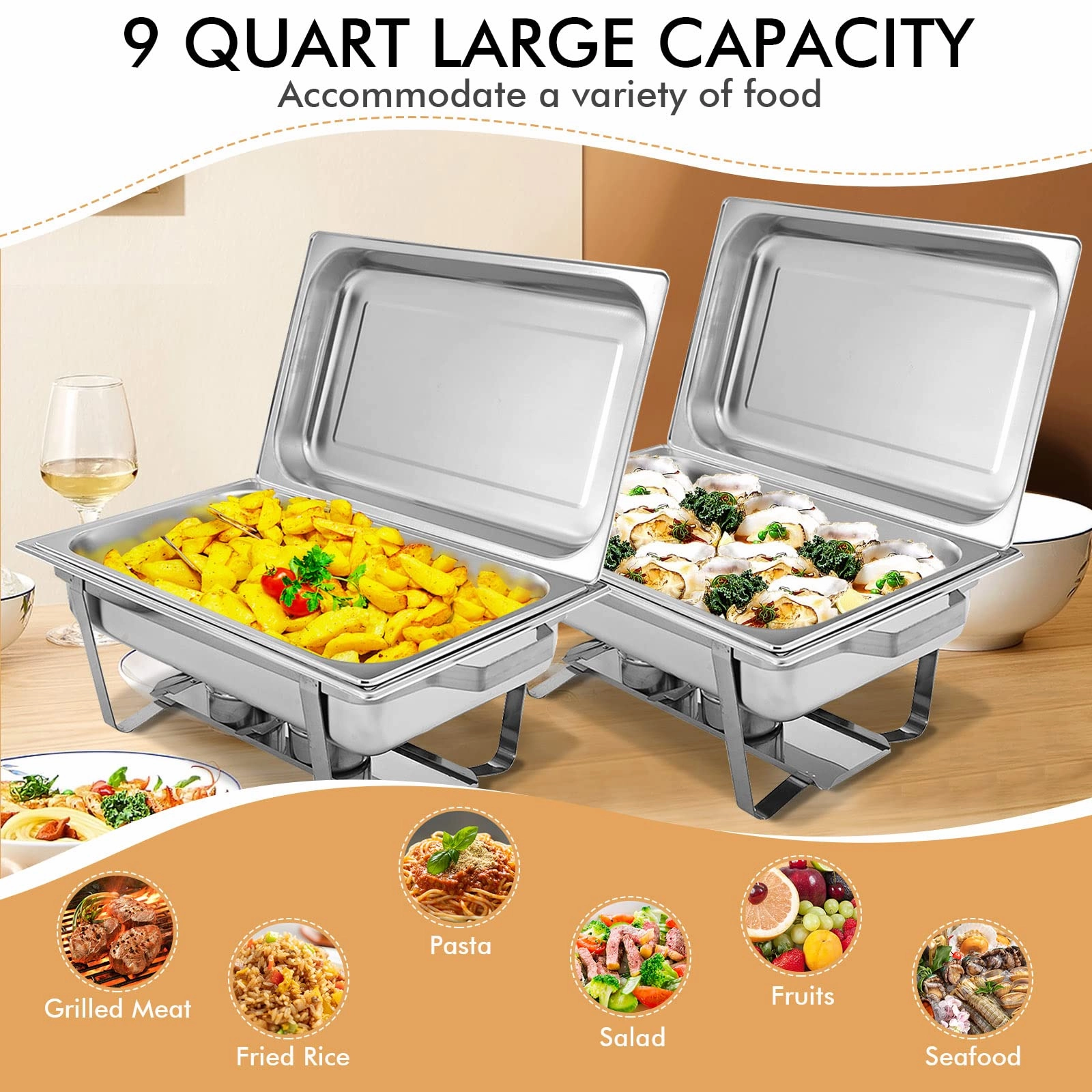 Giantex 2 Packs Chafing Dish 9 Quart Chafter Dishes Stainless Steel
