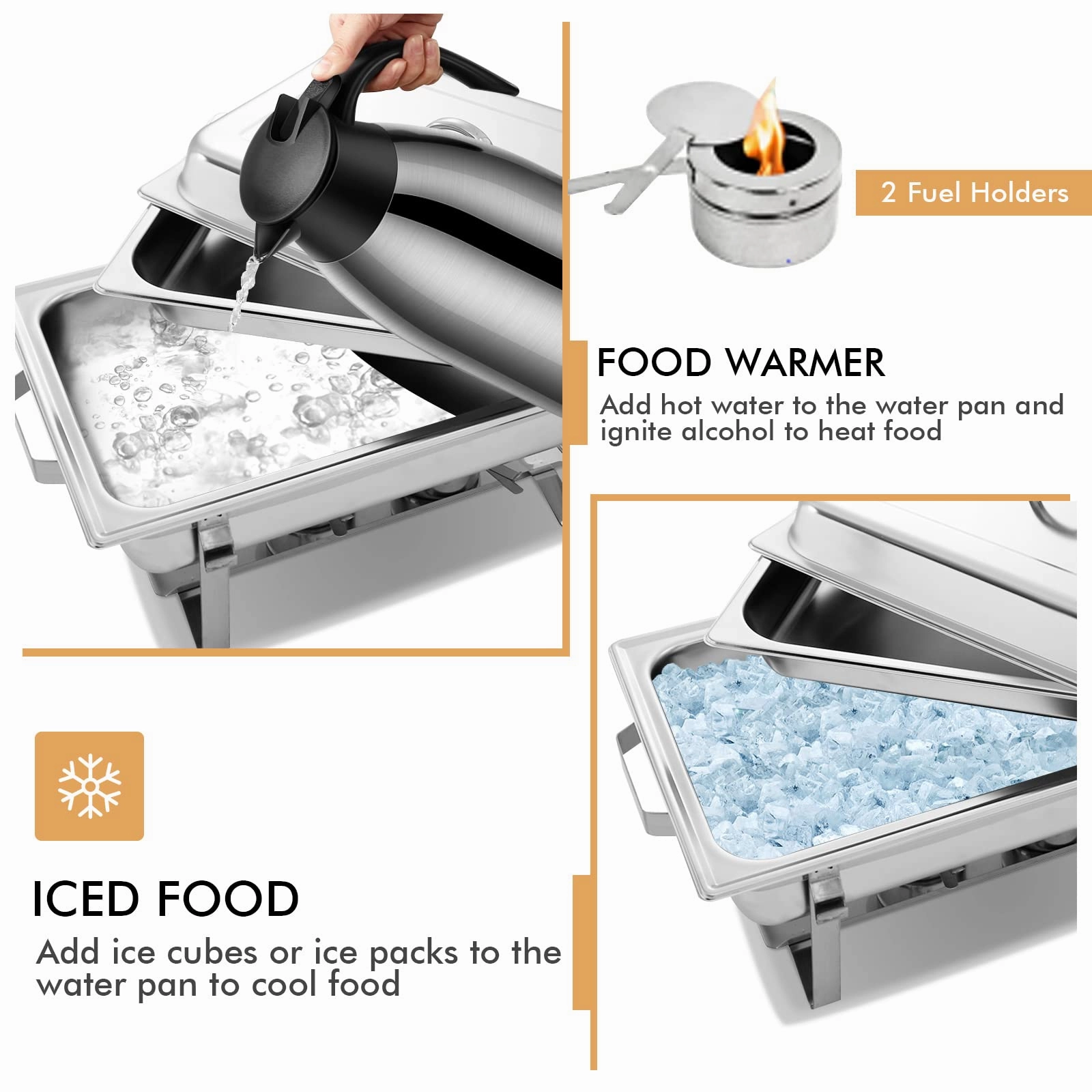 Giantex 2 Packs Chafing Dish 9 Quart Chafter Dishes Stainless Steel