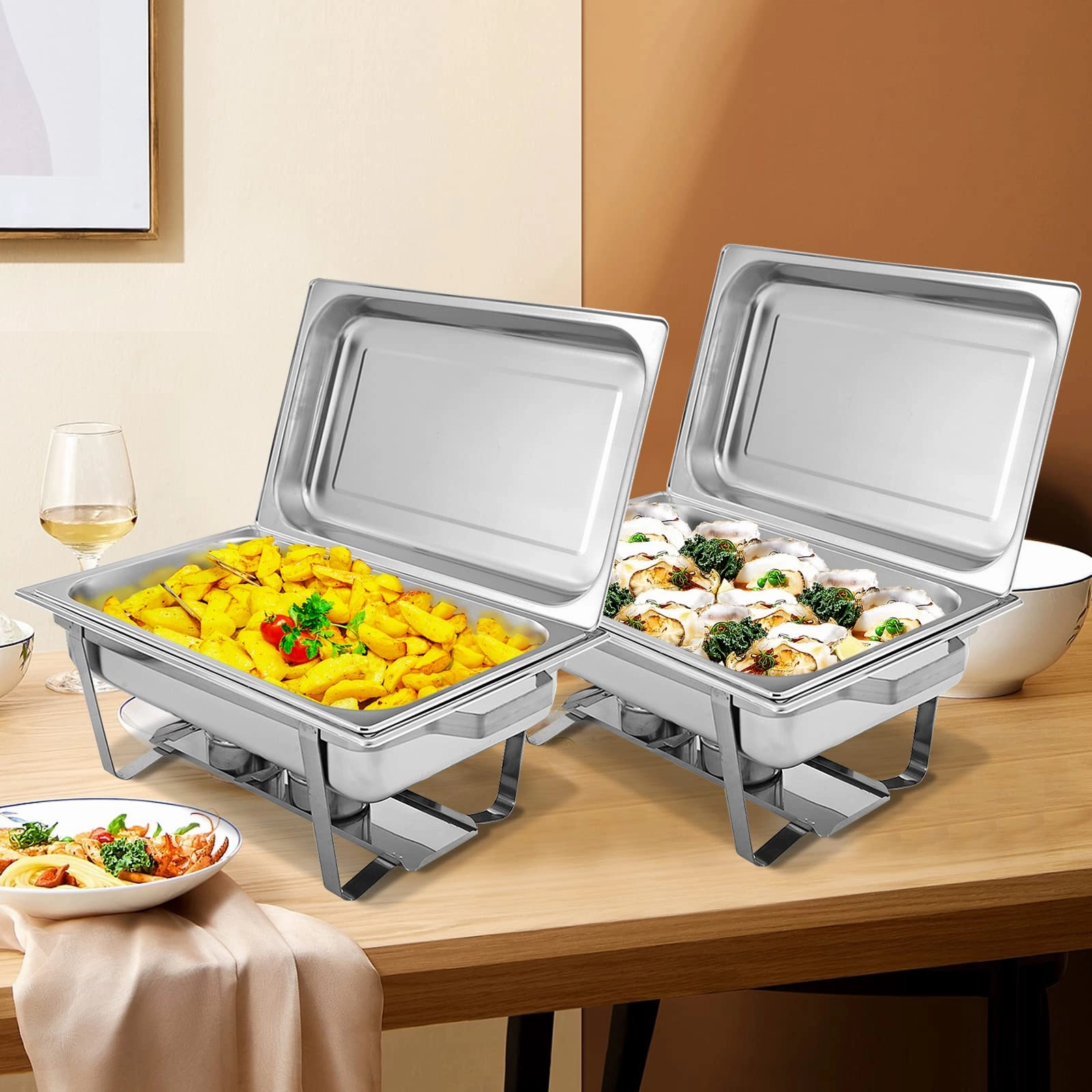 Giantex 2 Packs Chafing Dish 9 Quart Chafter Dishes Stainless Steel