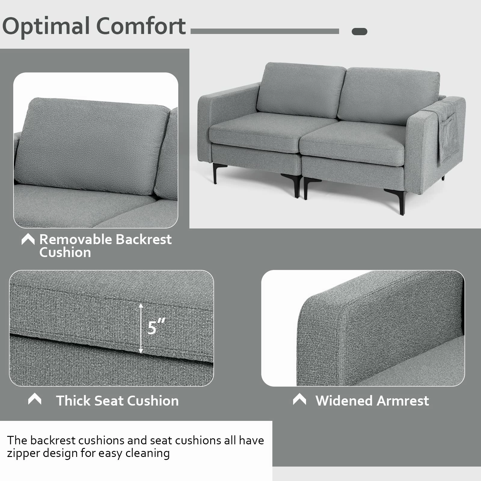 Giantex 2-Seat Sofa Couch, 66" L Modern Loveseat