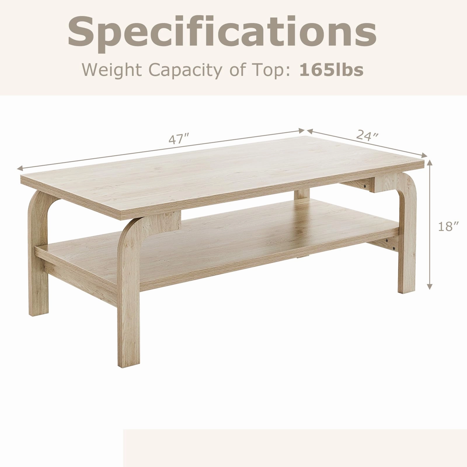 Giantex 2-Tier Coffee Table with Storage, 47 Mid Century Rectangle Accent Table with Open Shelf