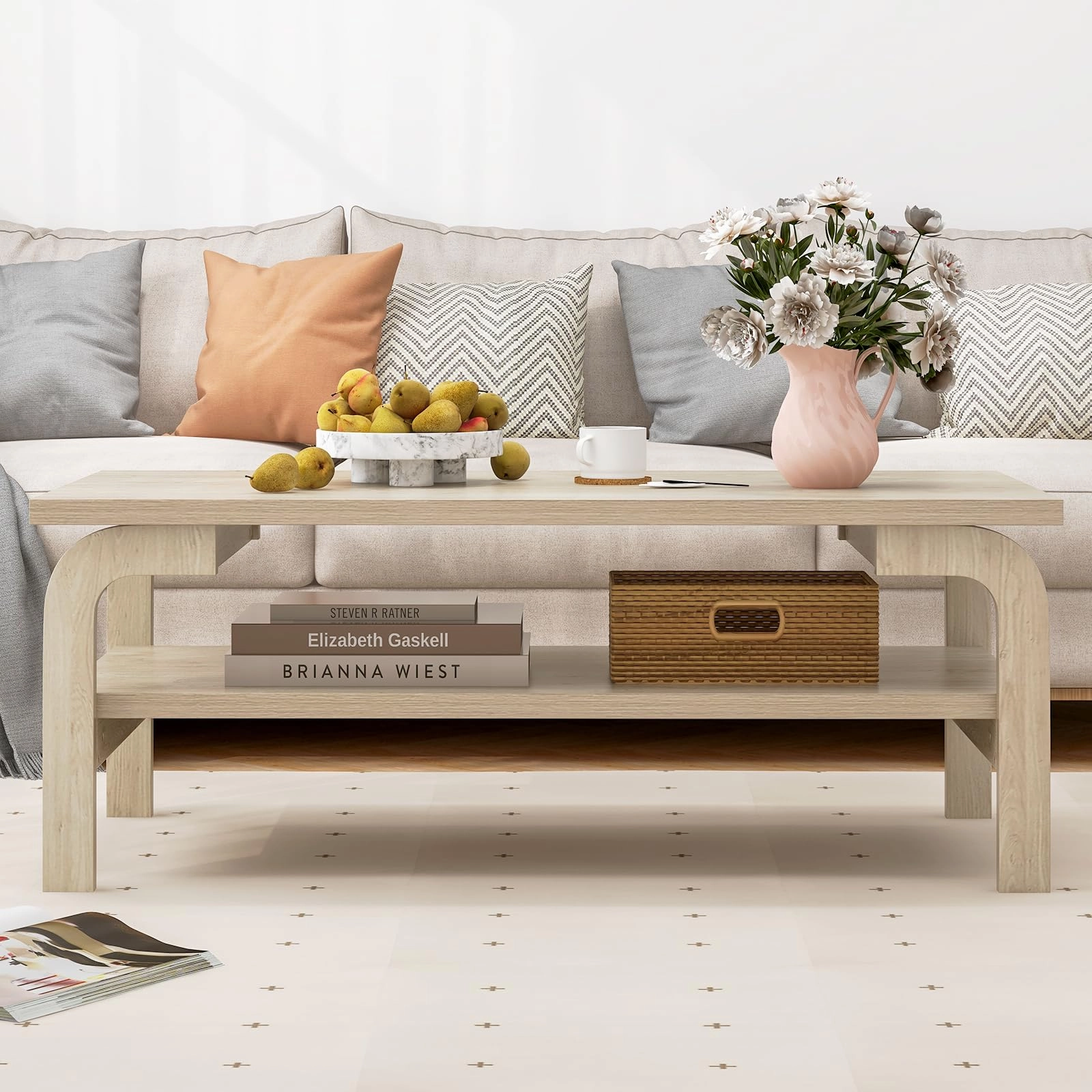 Giantex 2-Tier Coffee Table with Storage, 47 Mid Century Rectangle Accent Table with Open Shelf