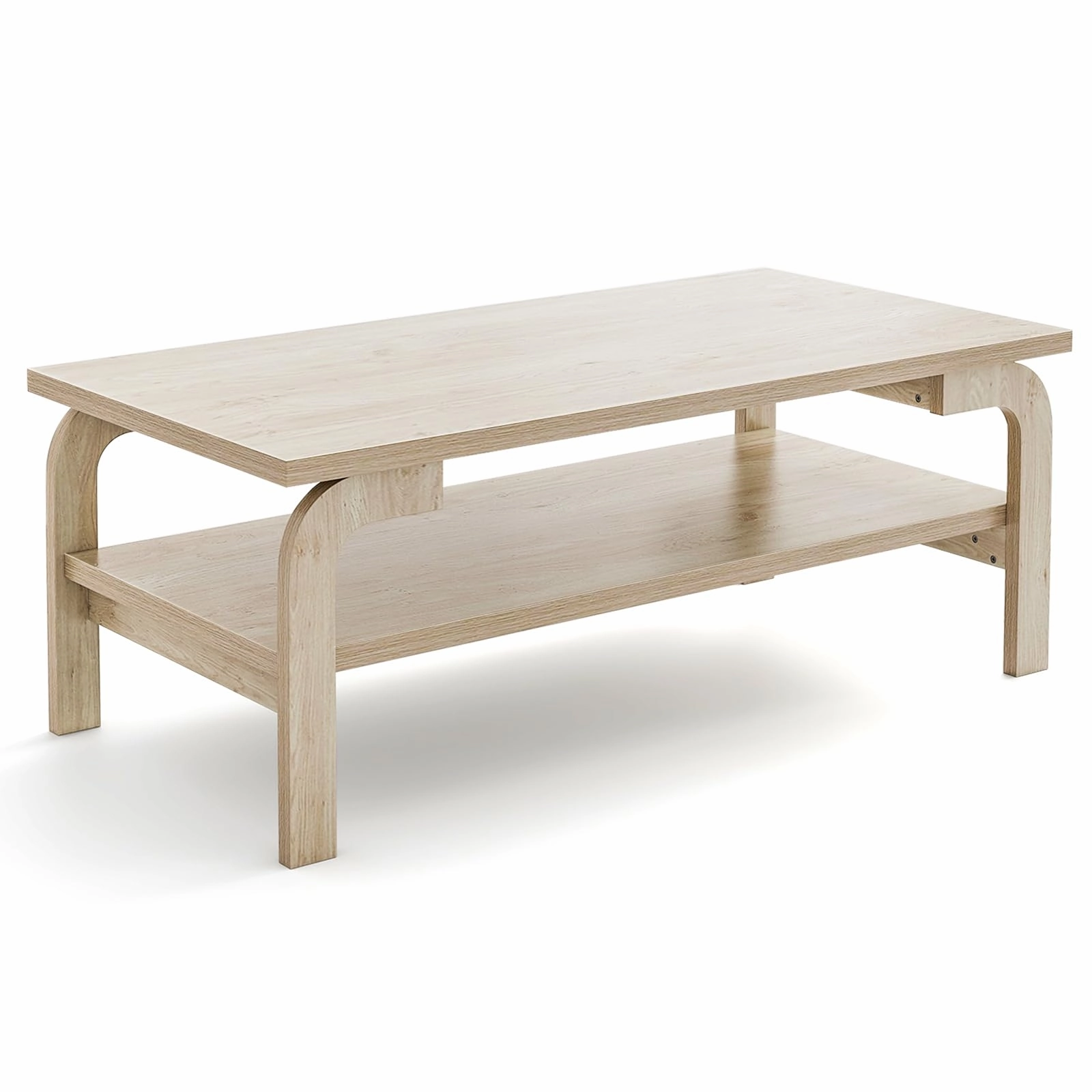 Giantex 2-Tier Coffee Table with Storage, 47 Mid Century Rectangle Accent Table with Open Shelf console table, hallway table