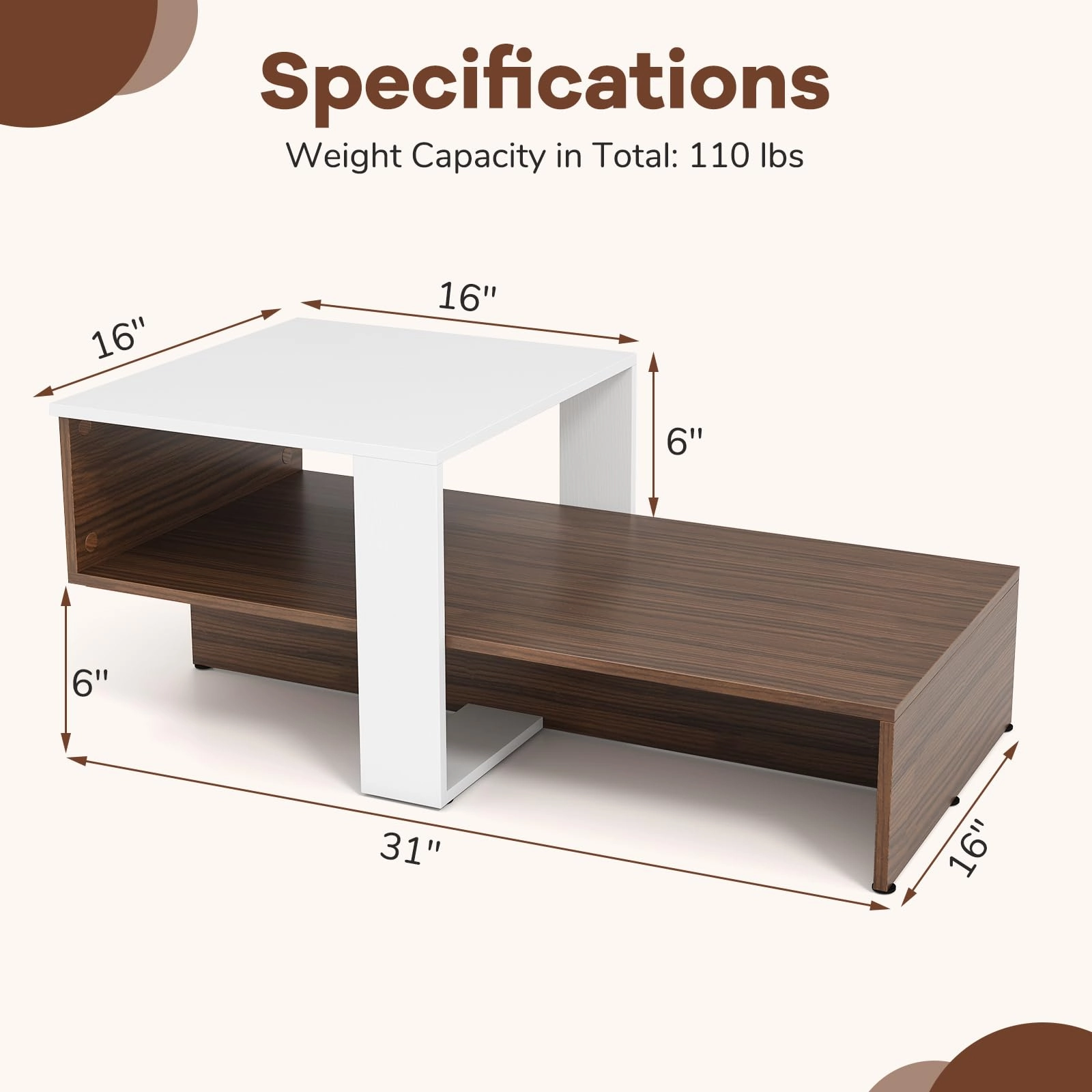 Giantex 2 Tier Coffee Table with Storage for Living Room Reception Room