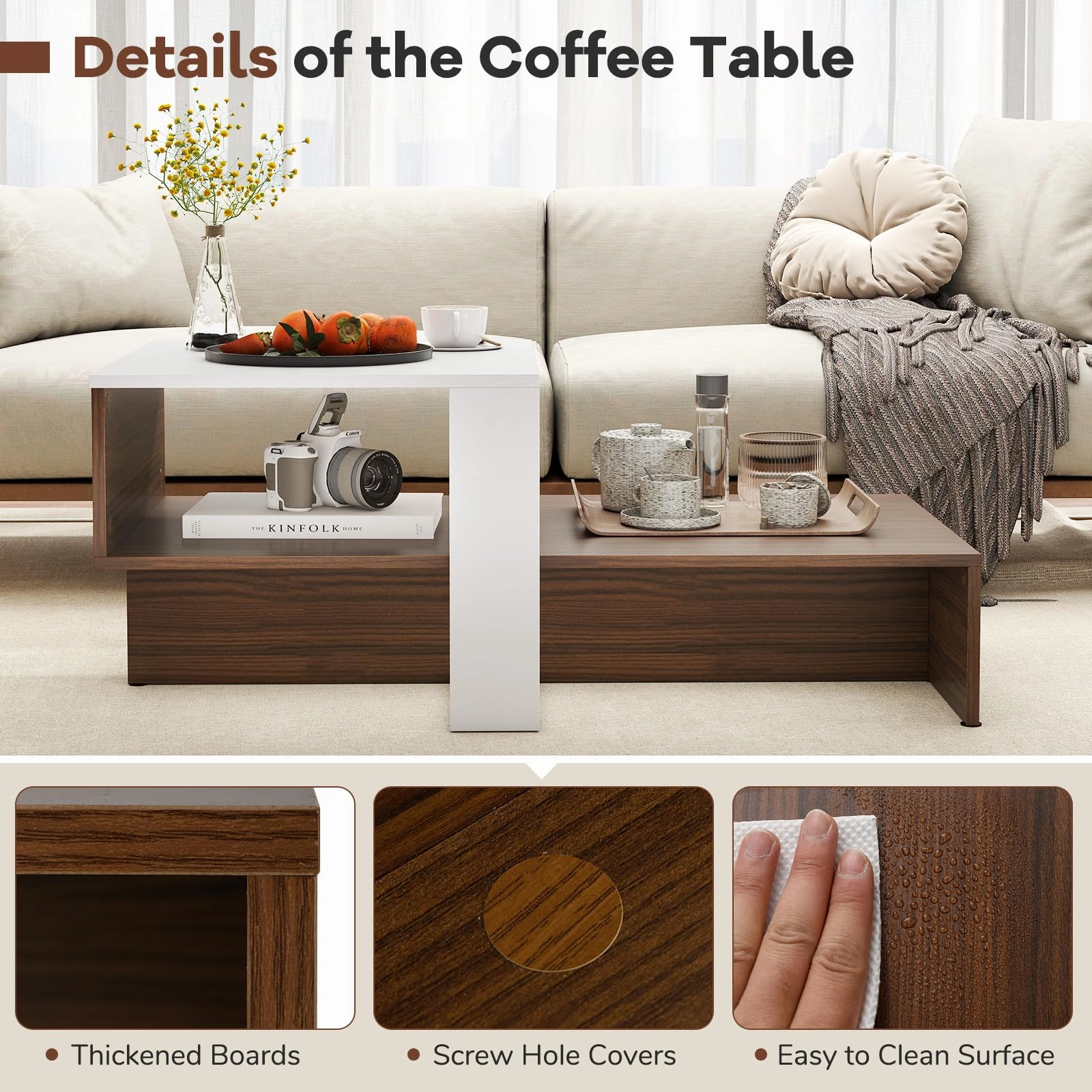Giantex 2 Tier Coffee Table with Storage for Living Room Reception Room