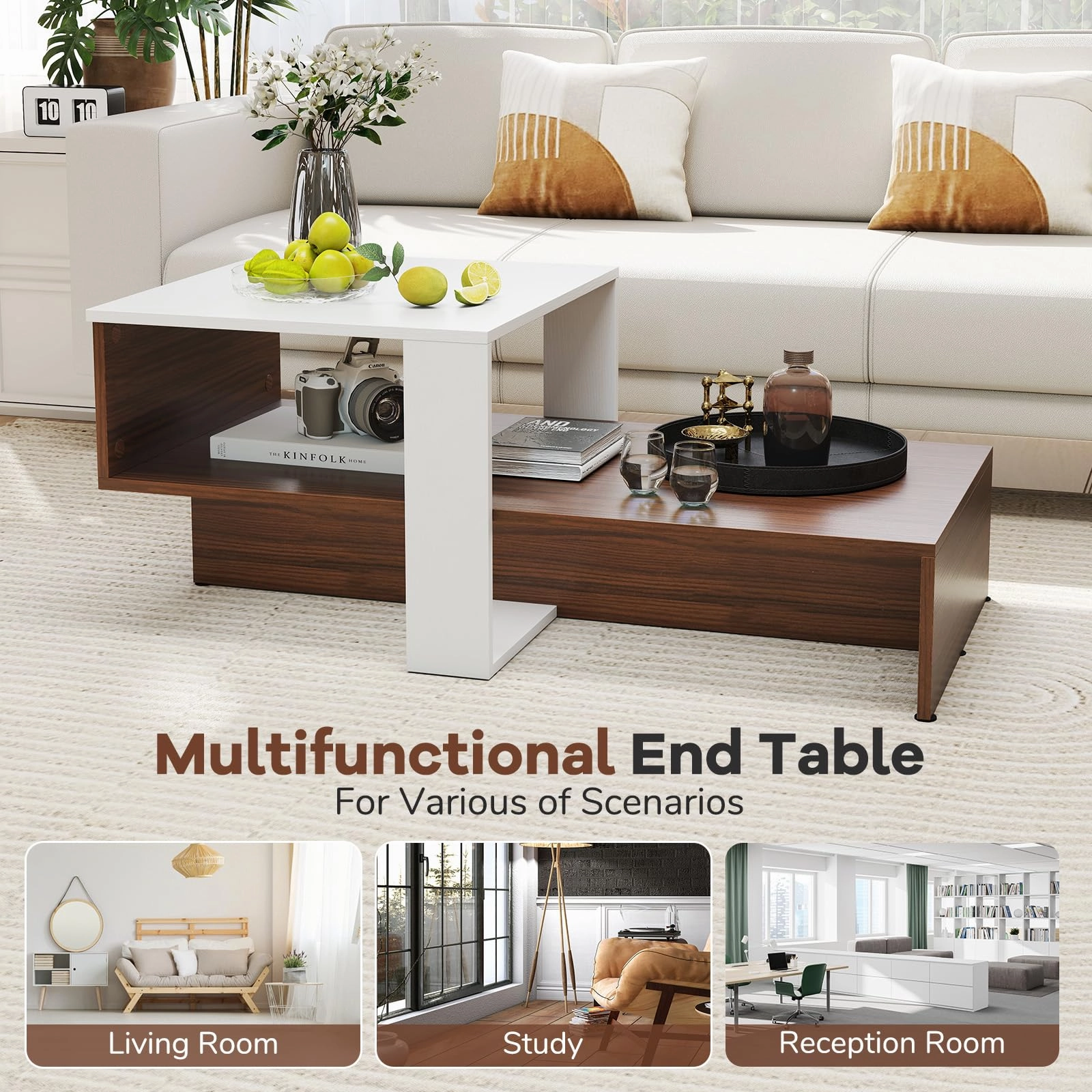 Giantex 2 Tier Coffee Table with Storage for Living Room Reception Room