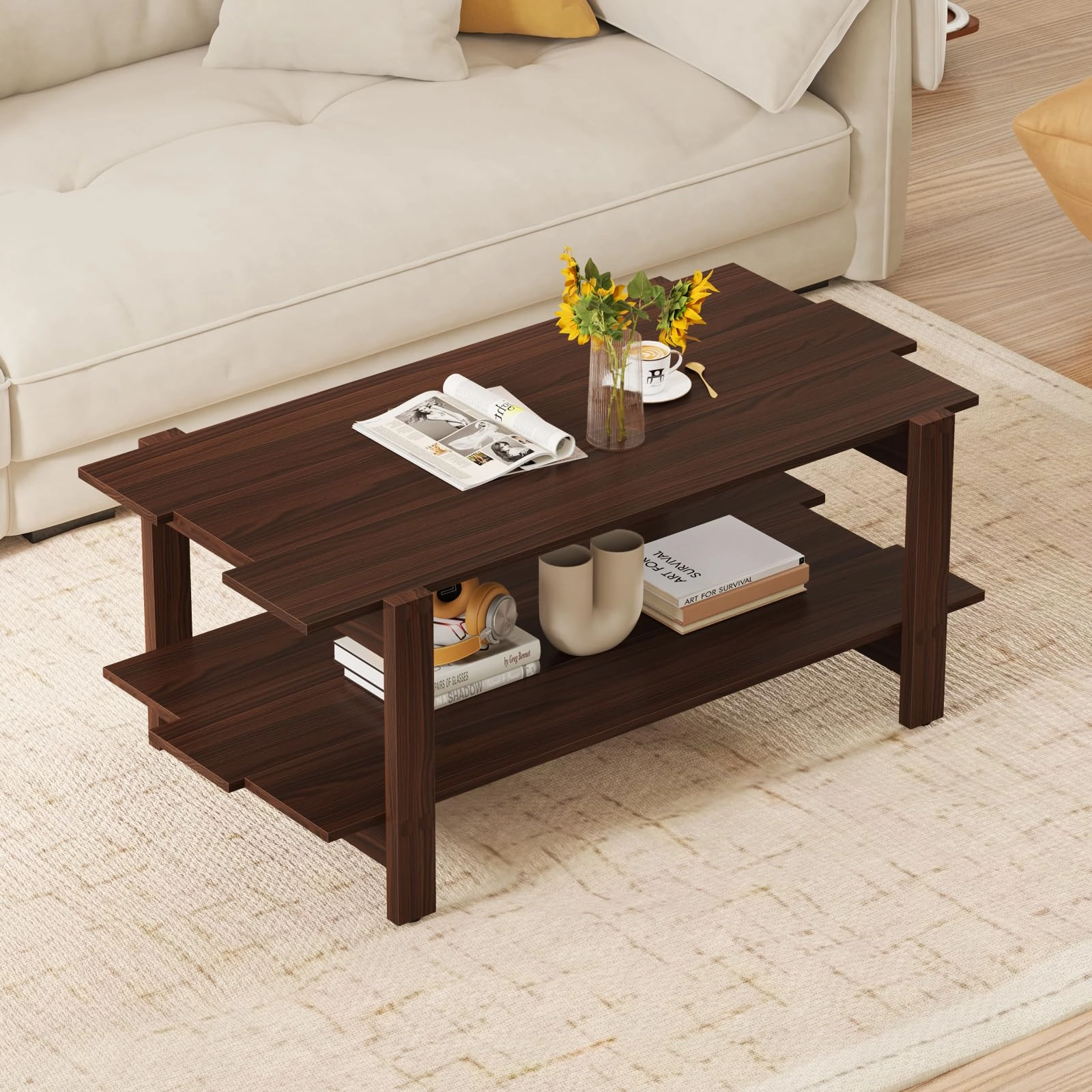 Giantex 2-Tier Coffee Table with Storage Shelf