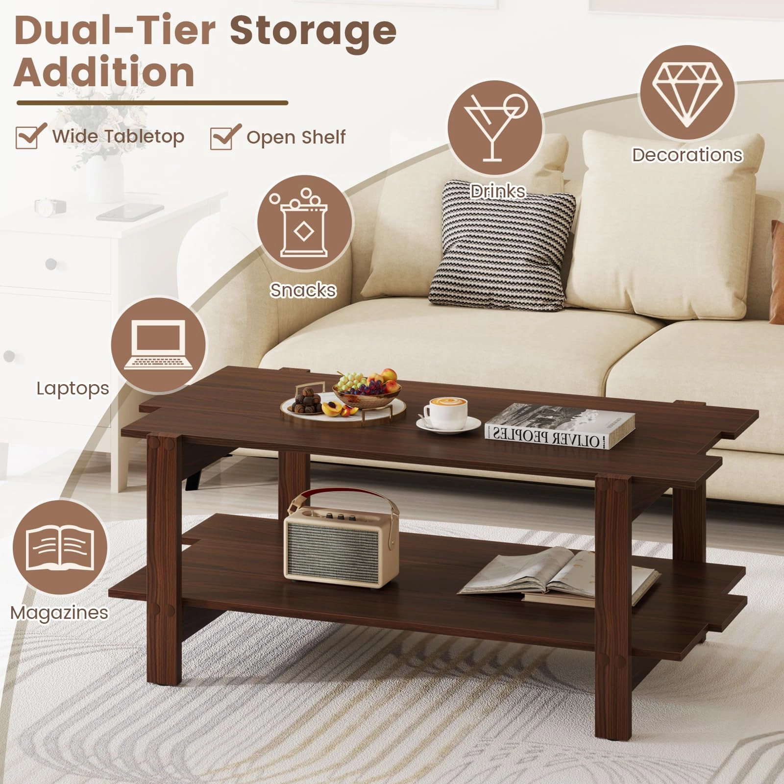 Giantex 2-Tier Coffee Table with Storage Shelf