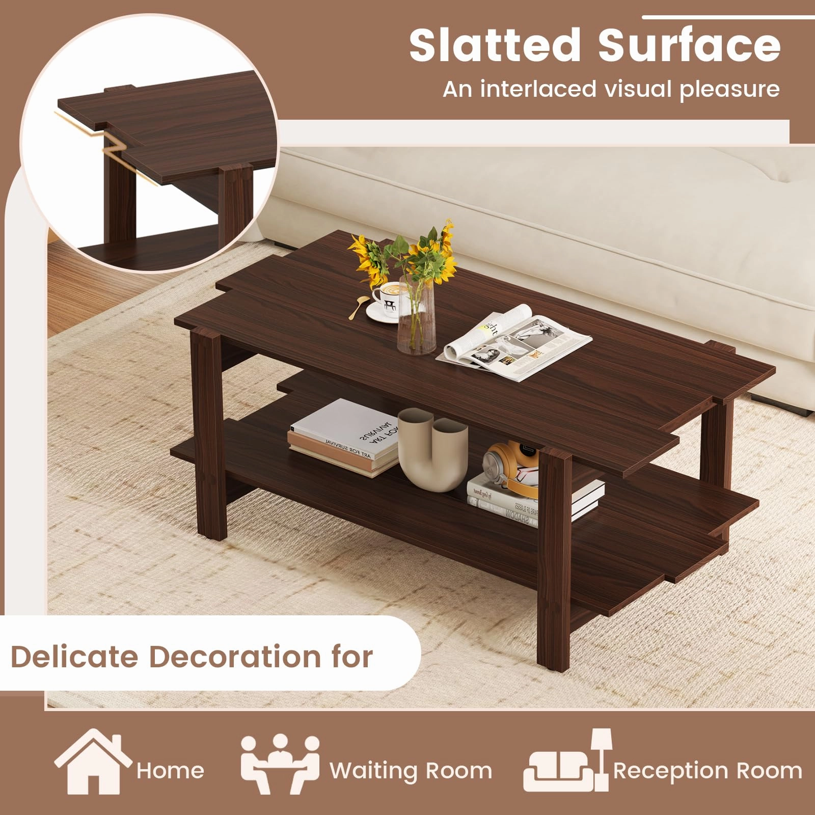 Giantex 2-Tier Coffee Table with Storage Shelf