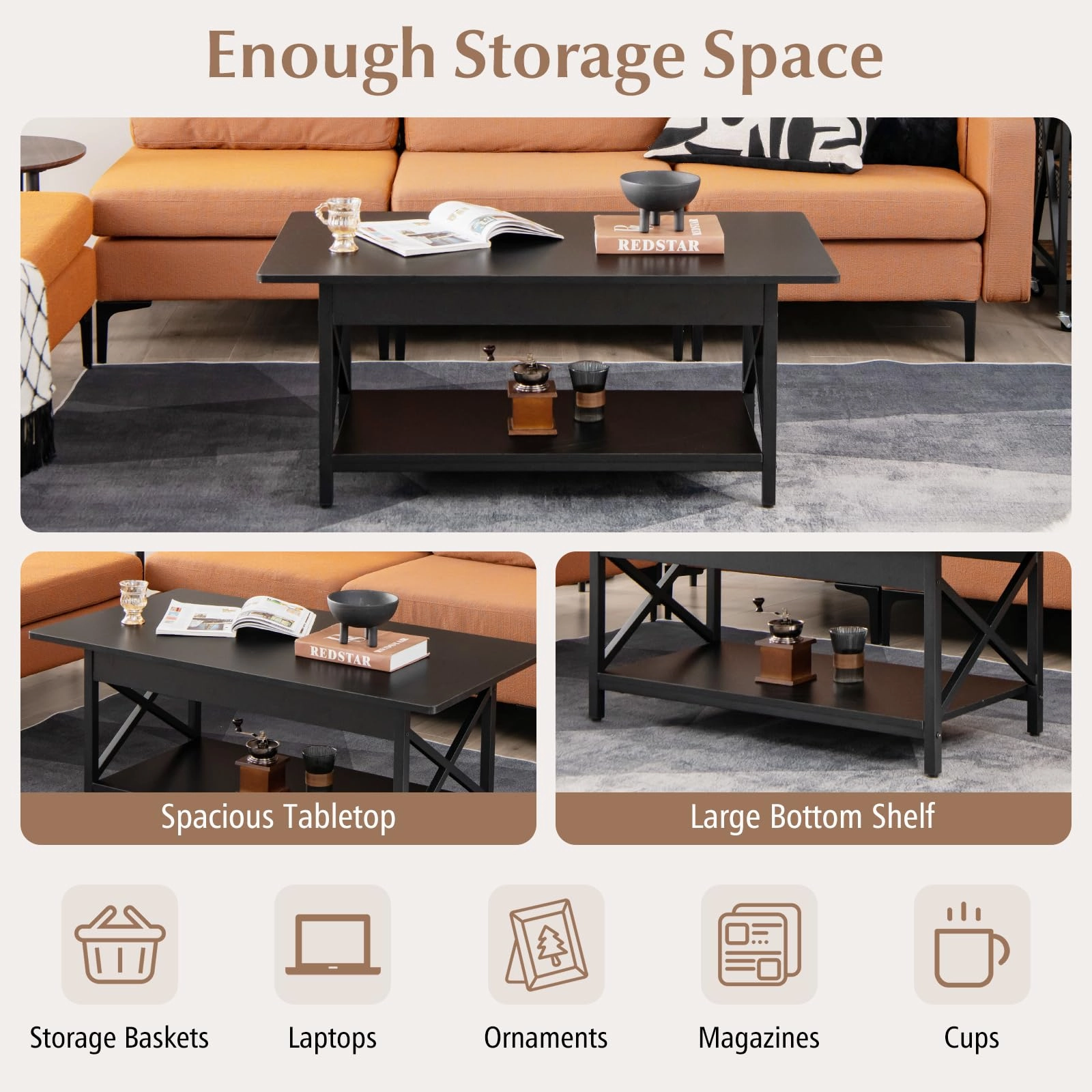 Giantex 2 Tier Coffee Table with Storage Shelf
