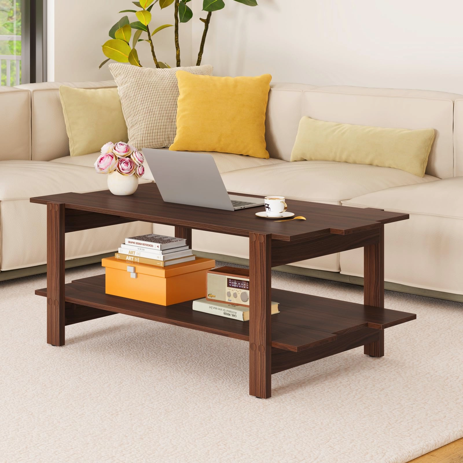 Giantex 2-Tier Coffee Table with Storage Shelf