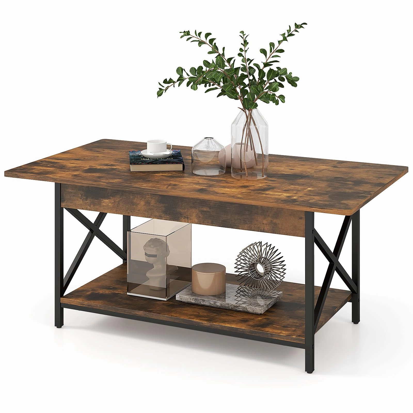 Giantex 2 Tier Coffee Table with Storage Shelf