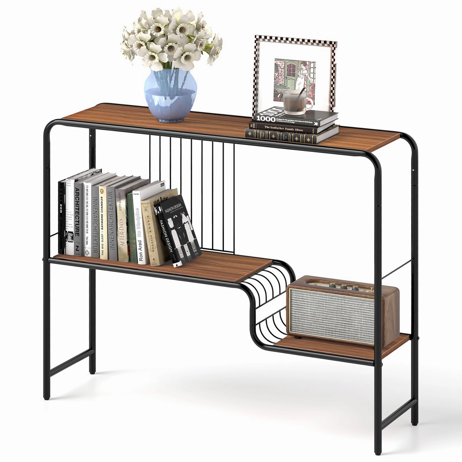 Giantex 2-Tier Console Table, 35.5" Narrow Entryway Table w/Irregular Storage Shelves & Metal Frame throw pillow, fuzzy blanket