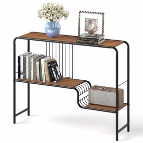 Giantex 2-Tier Console Table, 35.5" Narrow Entryway Table w/Irregular Storage Shelves & Metal Frame cowhide rug, animal hide rug