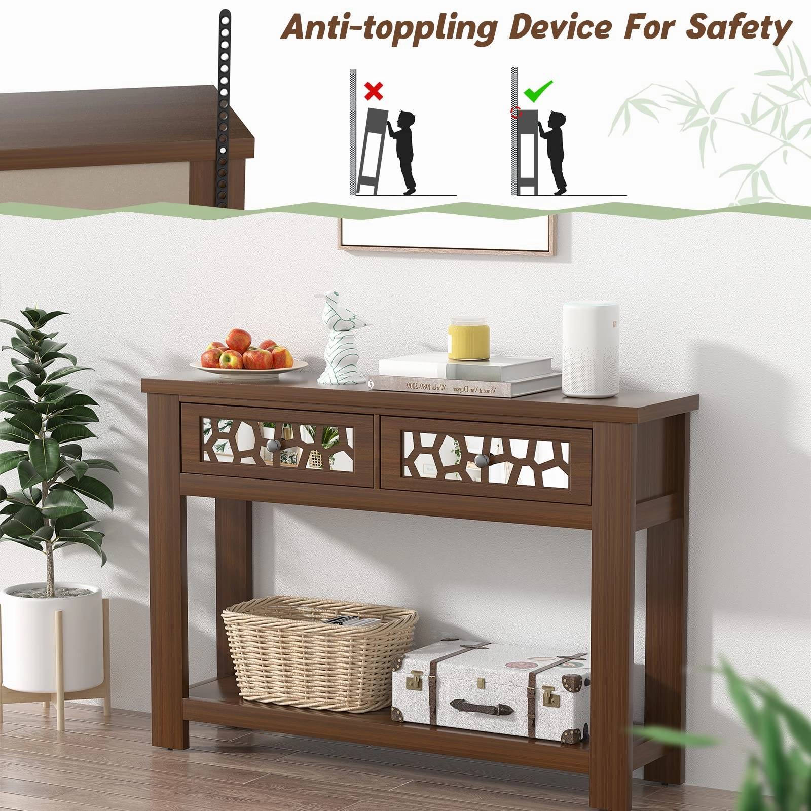 Giantex 2-Tier Console Table with Drawers