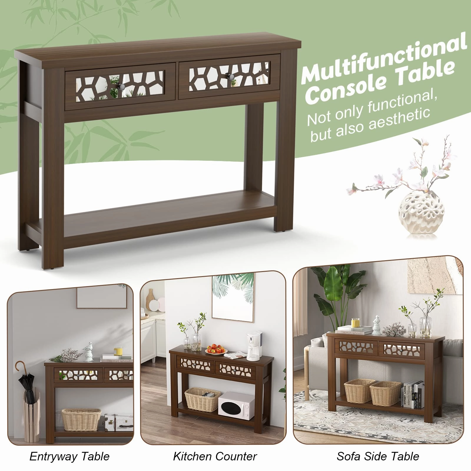 Giantex 2-Tier Console Table with Drawers