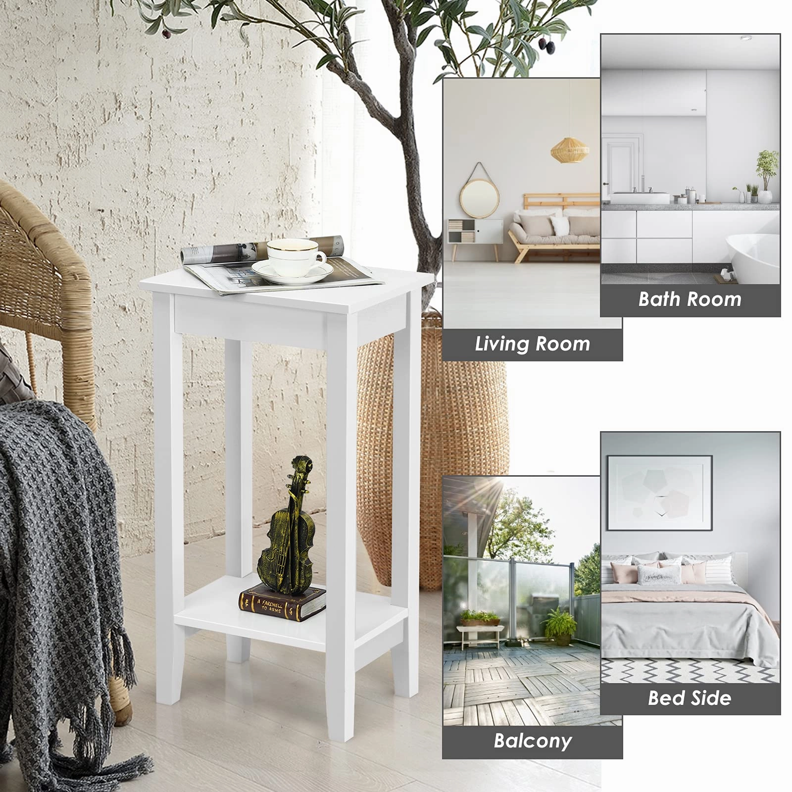 Giantex 2-Tier End Table Tall Nightstand, Simple Design Sofa Bedside Table