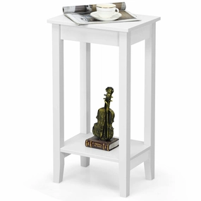 Giantex 2-Tier End Table Tall Nightstand, Simple Design Sofa Bedside Table throw pillow, fuzzy blanket