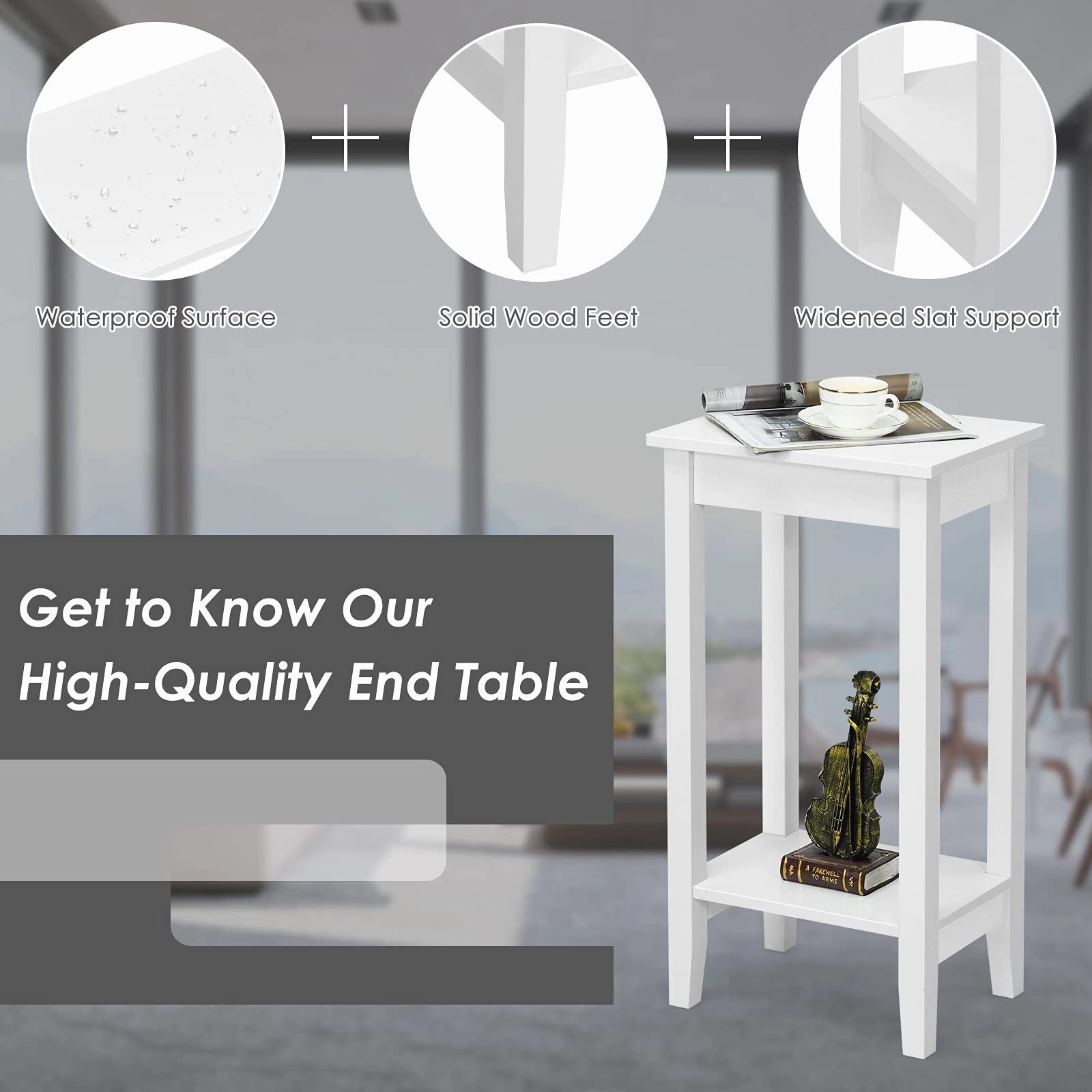 Giantex 2-Tier End Table Tall Nightstand, Simple Design Sofa Bedside Table