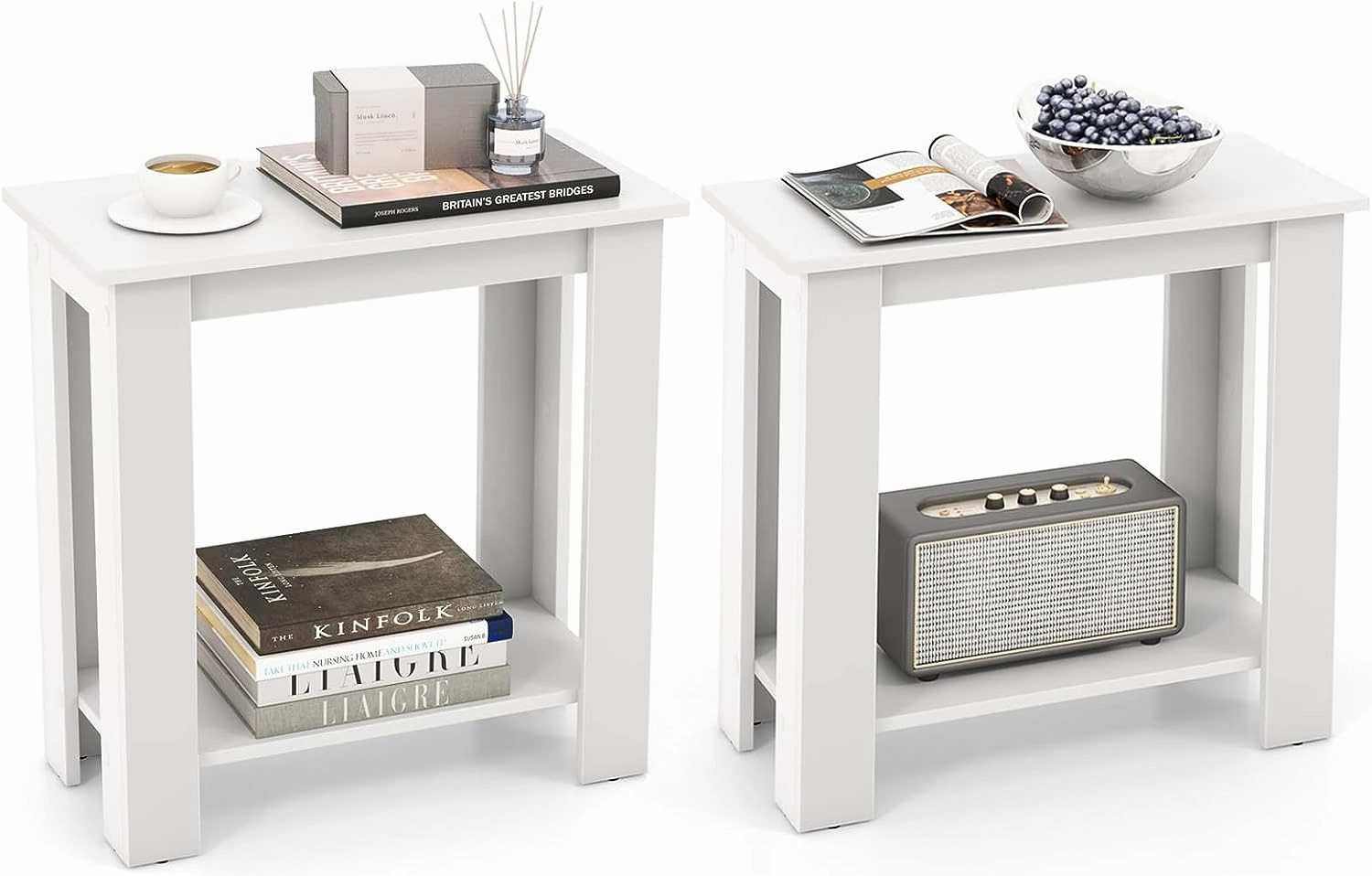 Giantex 2-Tier End Table White, Modern Side Table with Storage Shelf