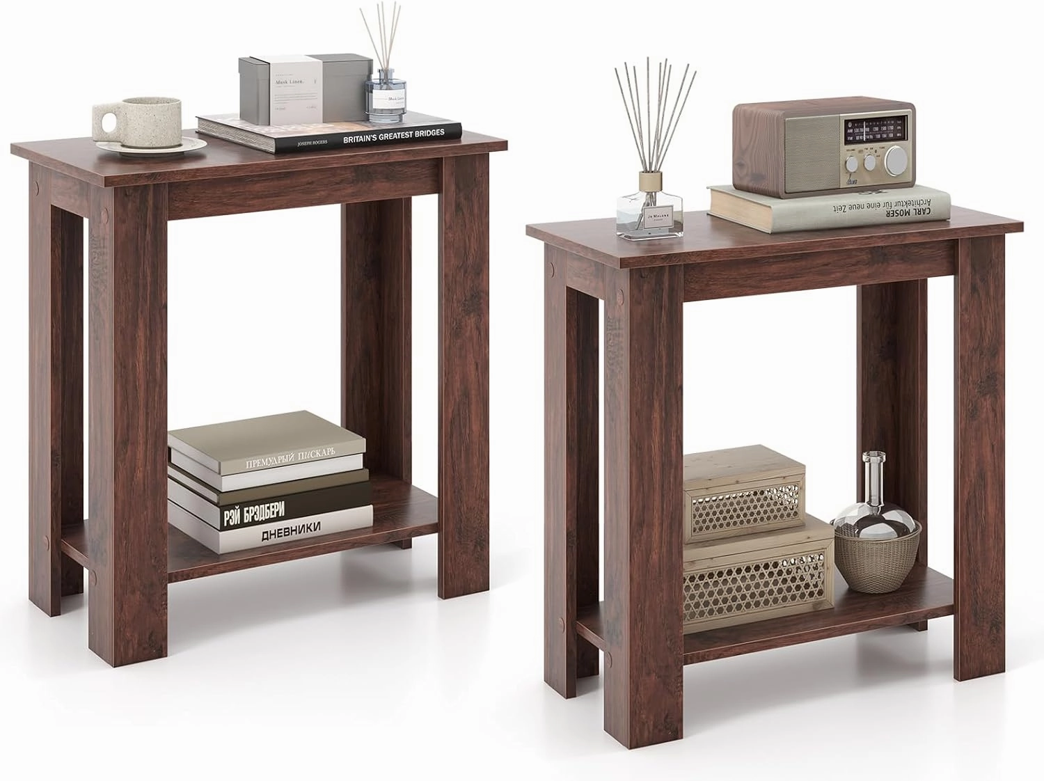 Giantex 2-Tier End Table White, Modern Side Table with Storage Shelf
