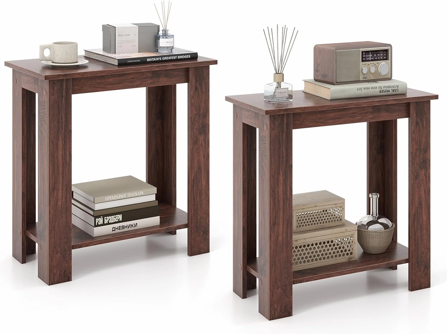 Giantex 2-Tier End Table White, Modern Side Table with Storage Shelf