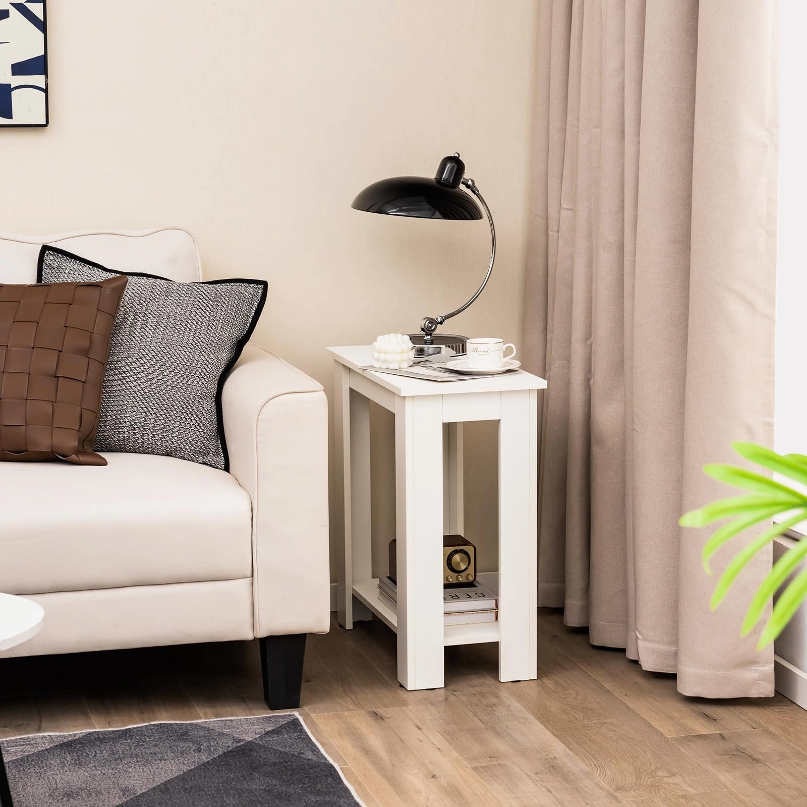 Giantex 2-Tier End Table White, Modern Side Table with Storage Shelf