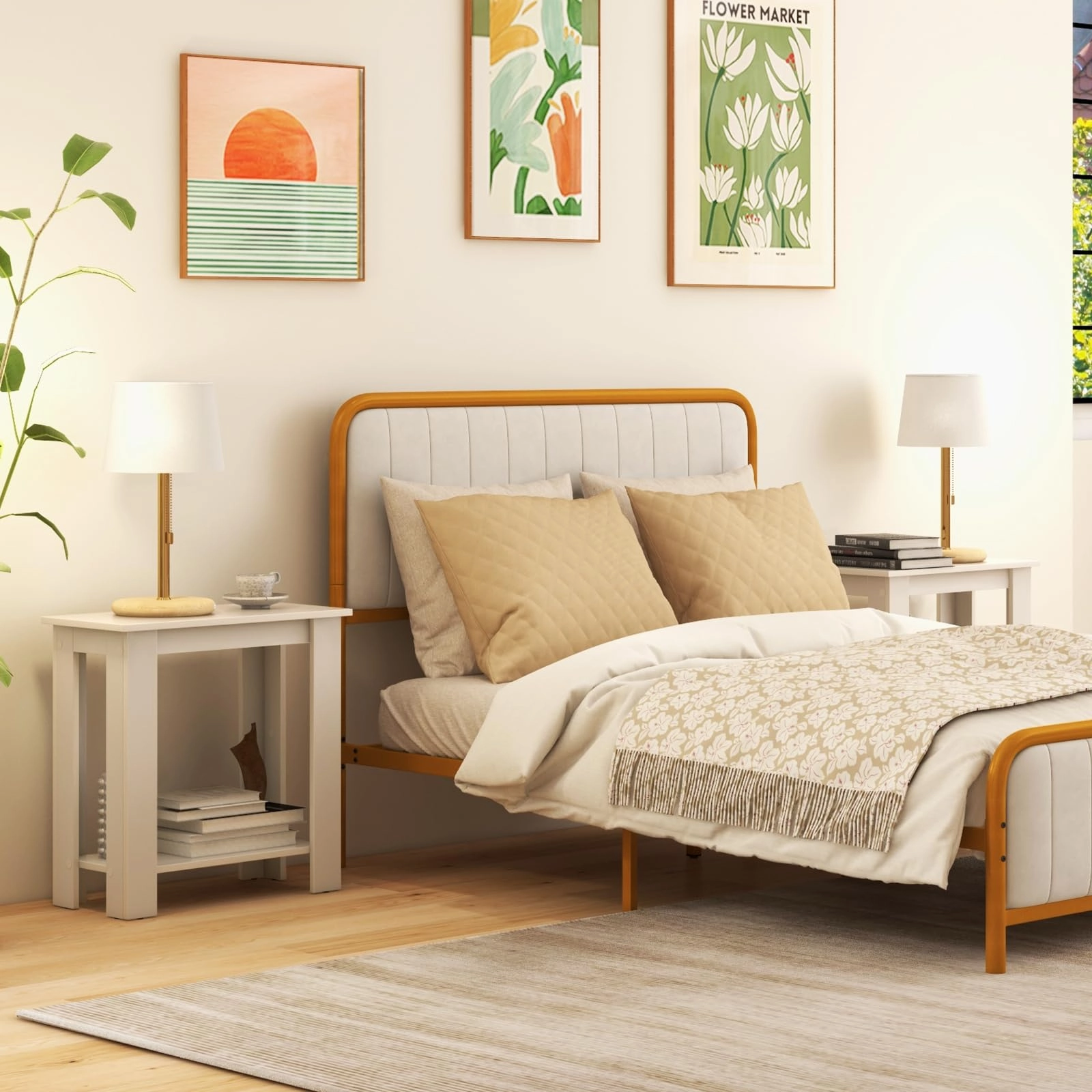 Giantex 2-Tier End Table White, Modern Side Table with Storage Shelf