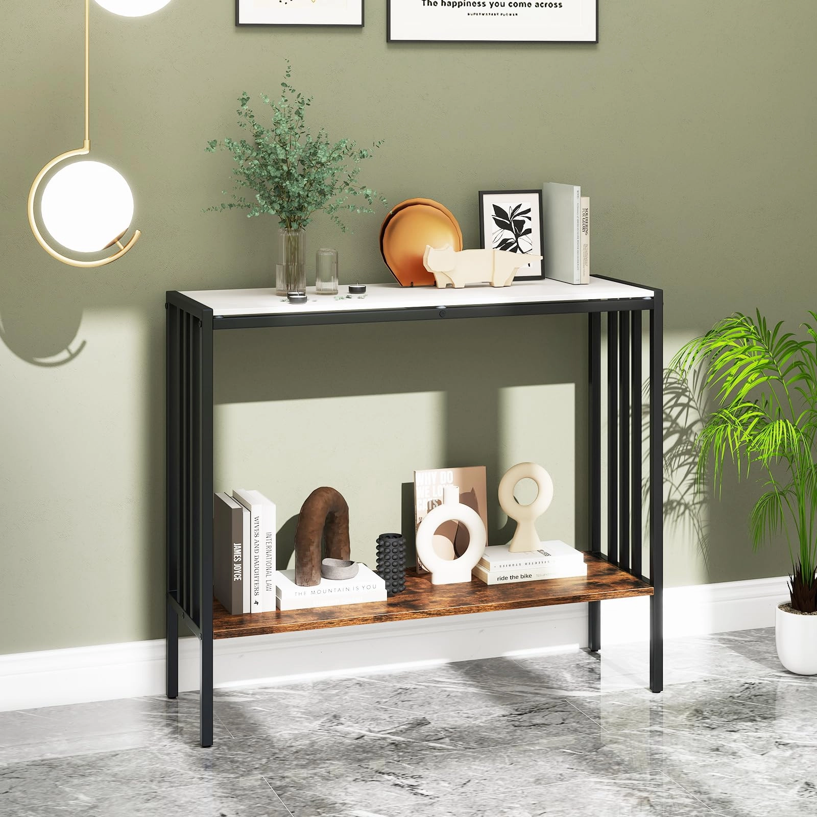 Giantex  2 Tier Industrial Entryway Table with Sintered Stone Tabletop and Open Shelf