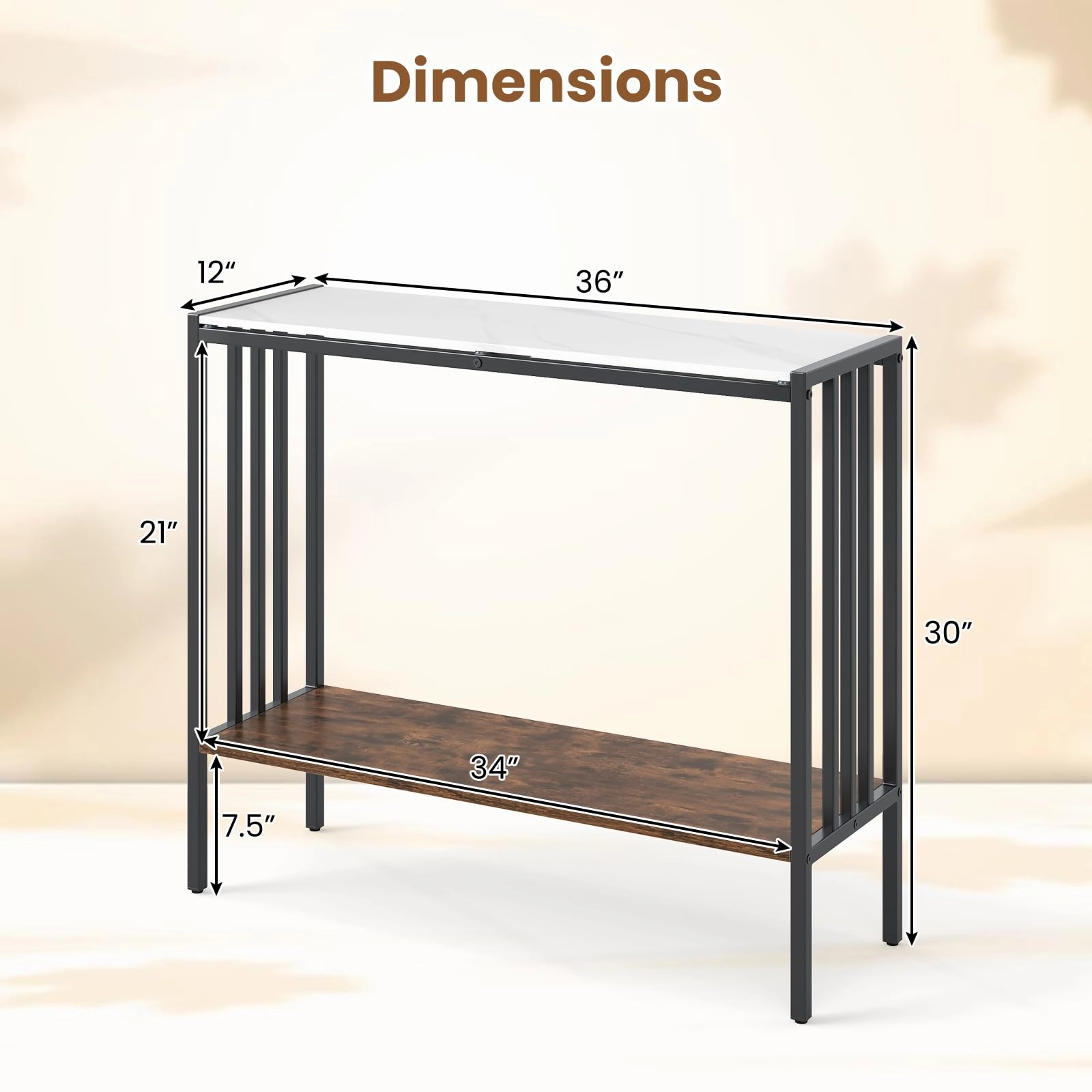 Giantex  2 Tier Industrial Entryway Table with Sintered Stone Tabletop and Open Shelf