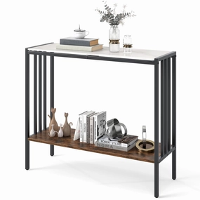 Giantex  2 Tier Industrial Entryway Table with Sintered Stone Tabletop and Open Shelf cowhide rug, animal hide rug