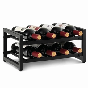 Giantex 2-Tier Metal Wine Rack Freestanding Counter Black kitchen towel, placemats
