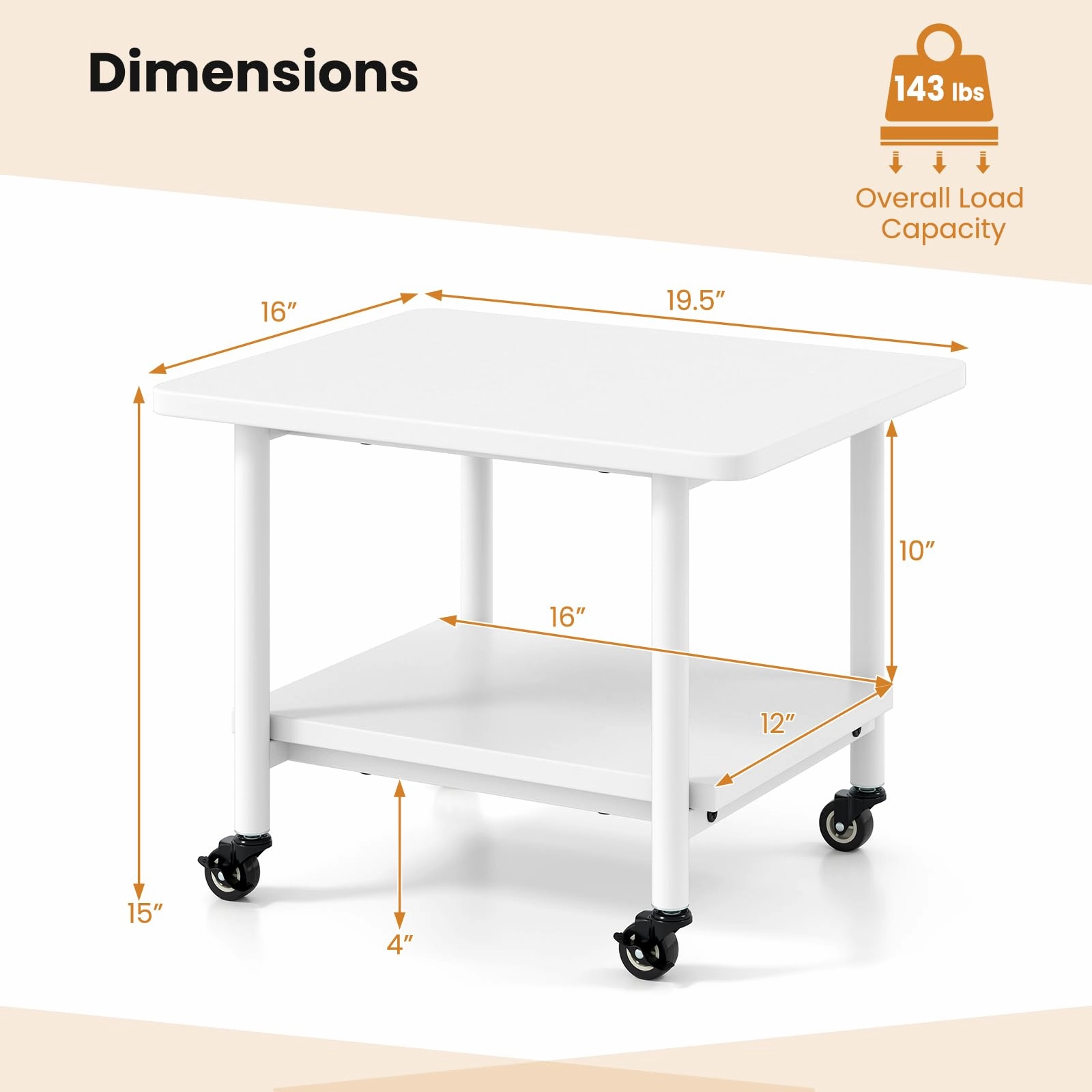 Giantex 2 Tier Mobile Printer Table with Storage Shelf