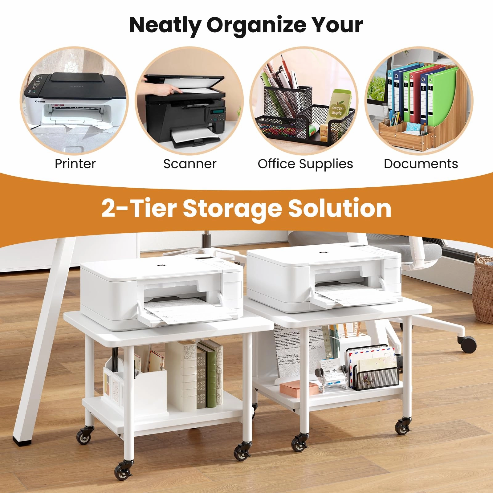 Giantex 2 Tier Mobile Printer Table with Storage Shelf