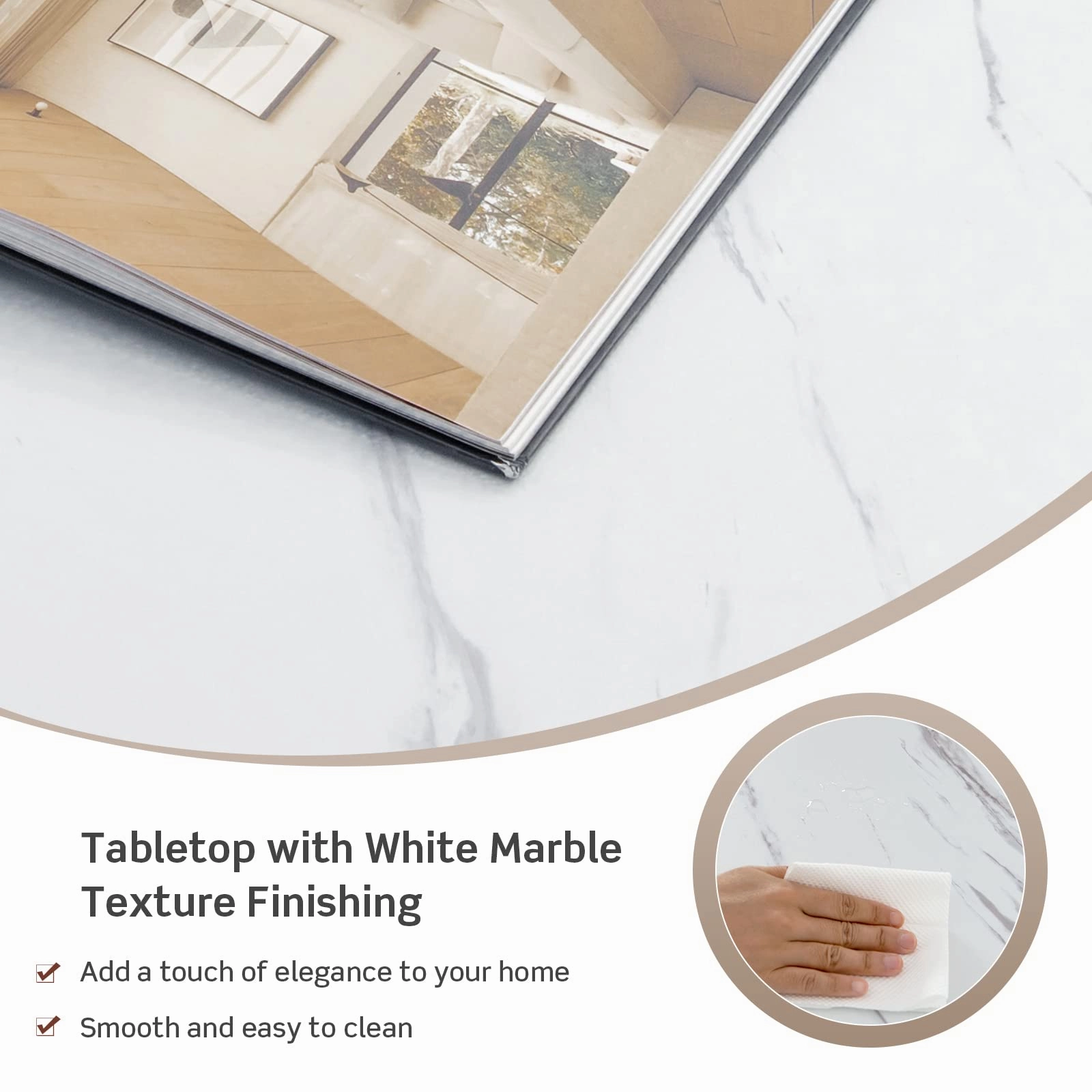 Giantex 2-Tier Rectangular Coffee Table, Modern Chic Cocktail Table with Open Storage Shelf, White/Gold