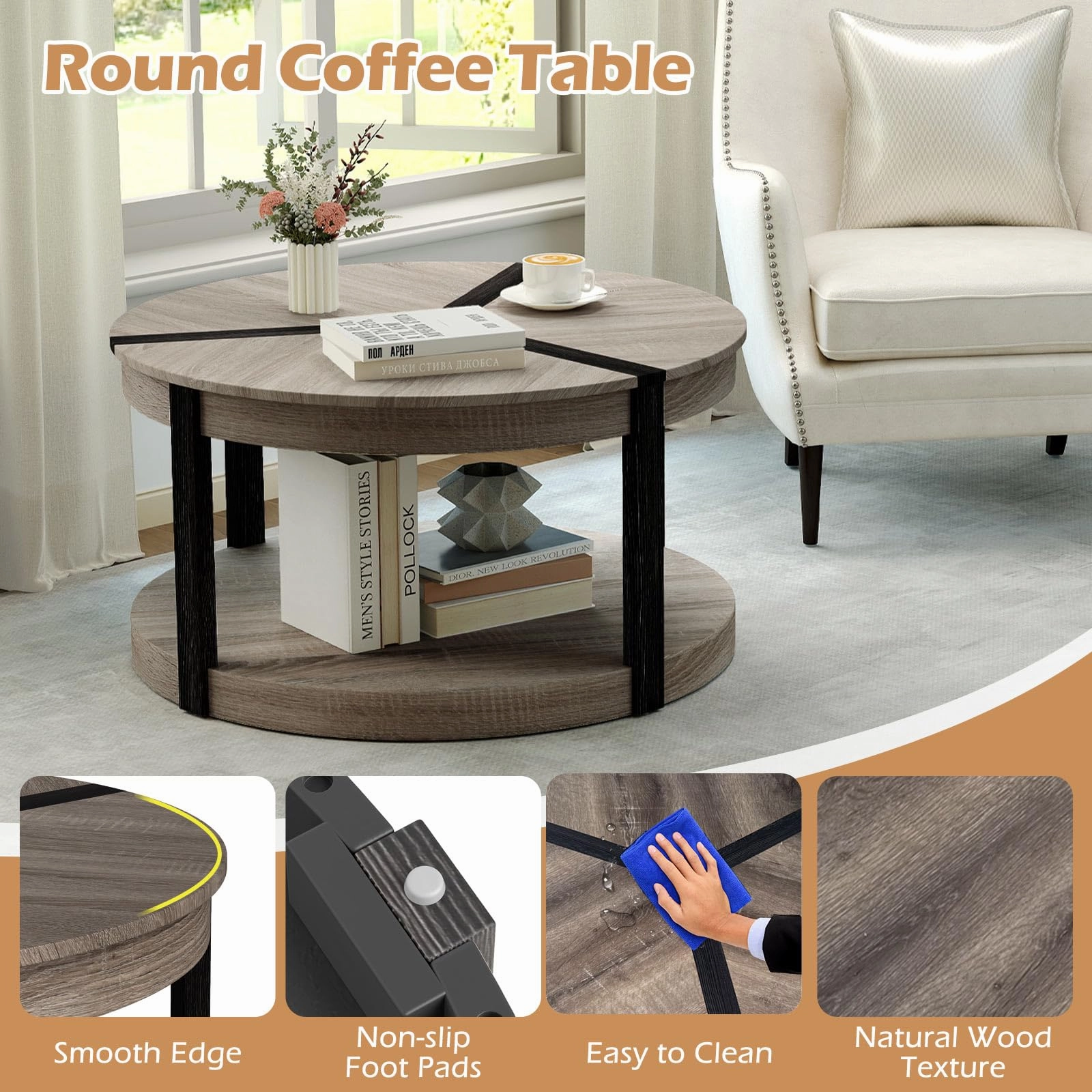 Giantex 2 Tier Round Coffee for Living Room Reception Room