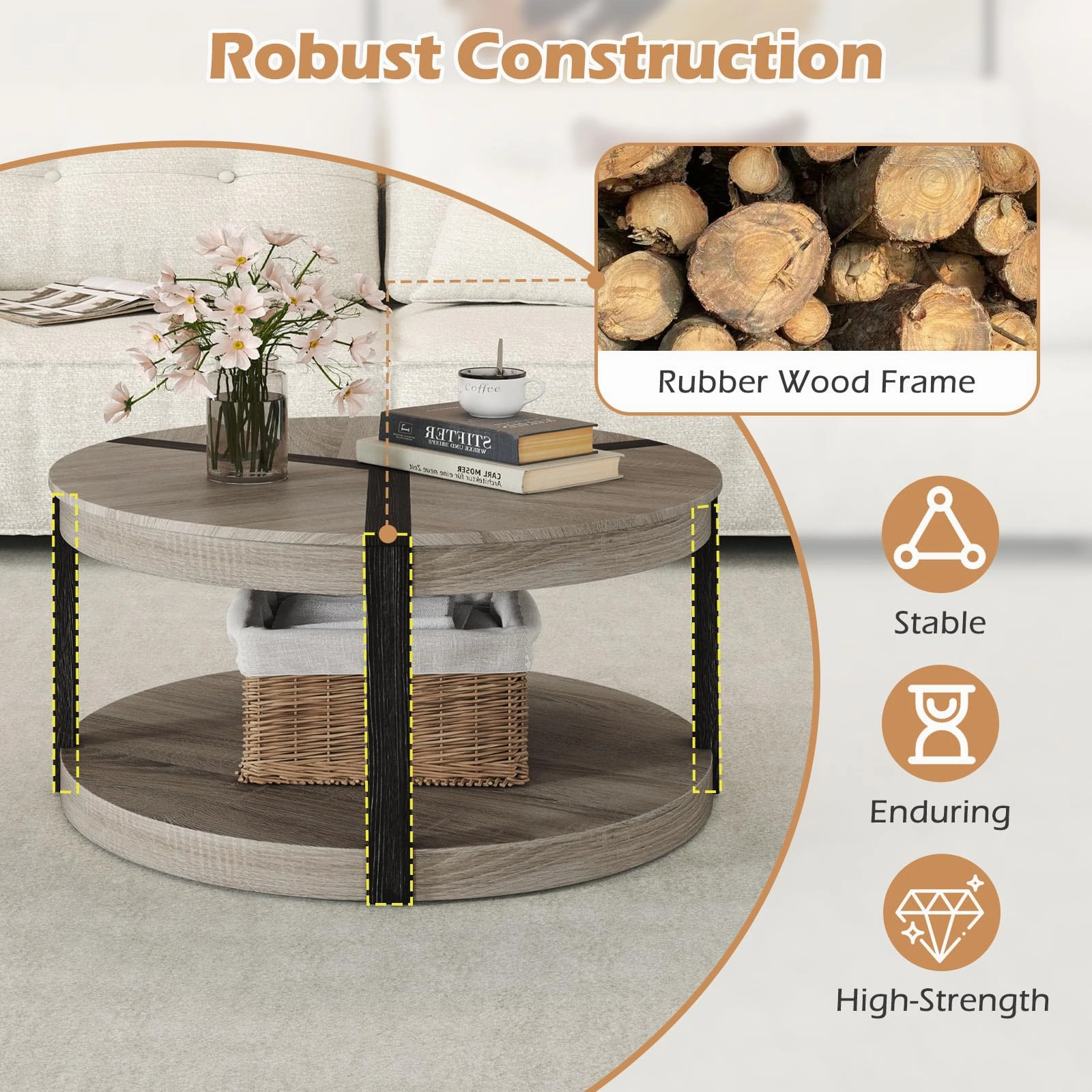 Giantex 2 Tier Round Coffee for Living Room Reception Room