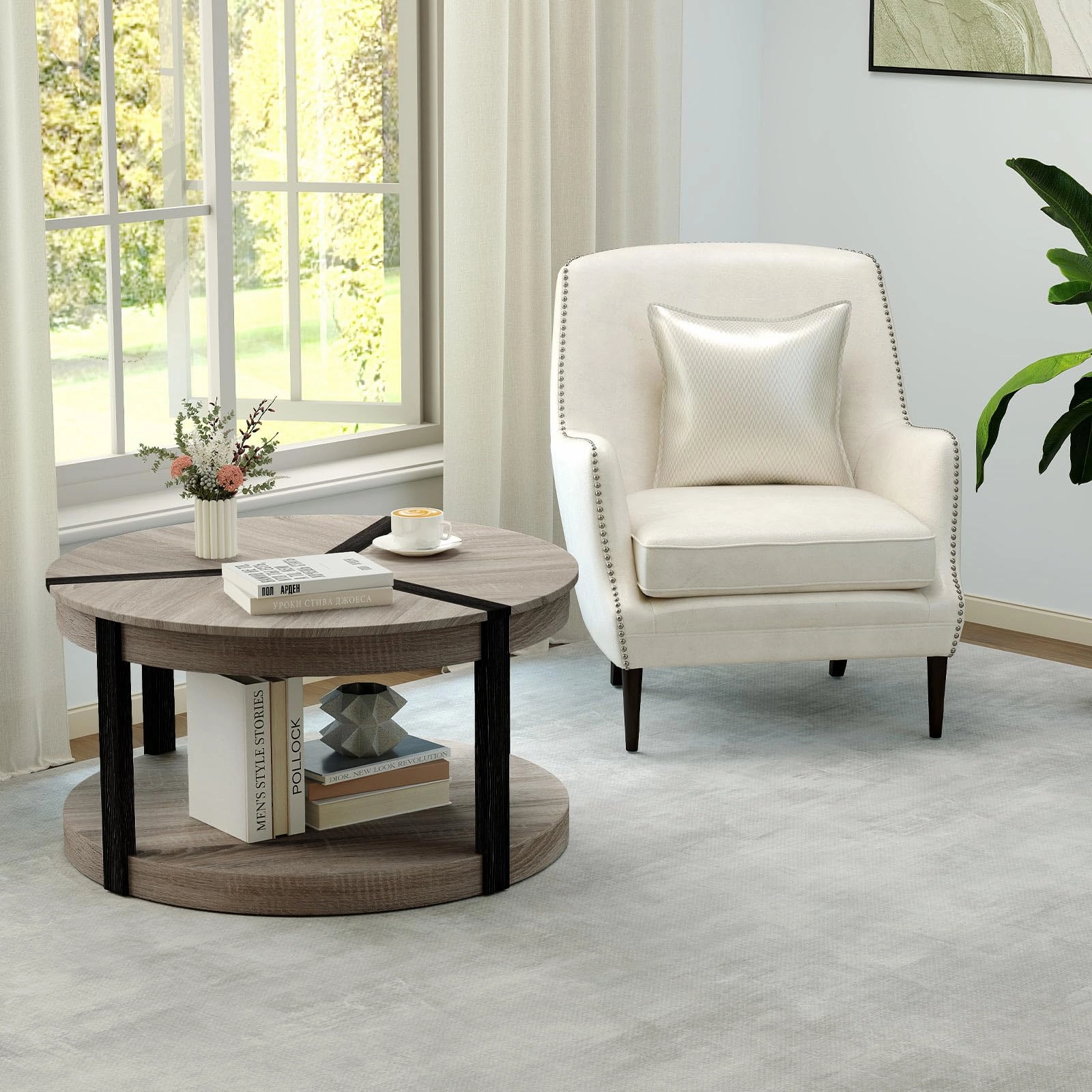 Giantex 2 Tier Round Coffee for Living Room Reception Room
