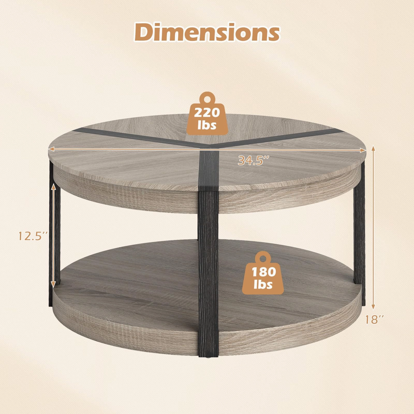Giantex 2 Tier Round Coffee for Living Room Reception Room