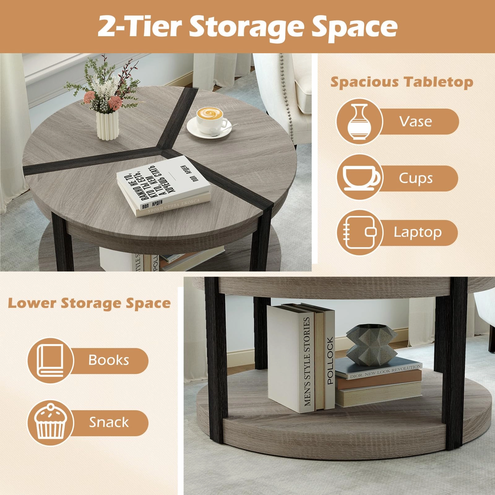 Giantex 2 Tier Round Coffee for Living Room Reception Room